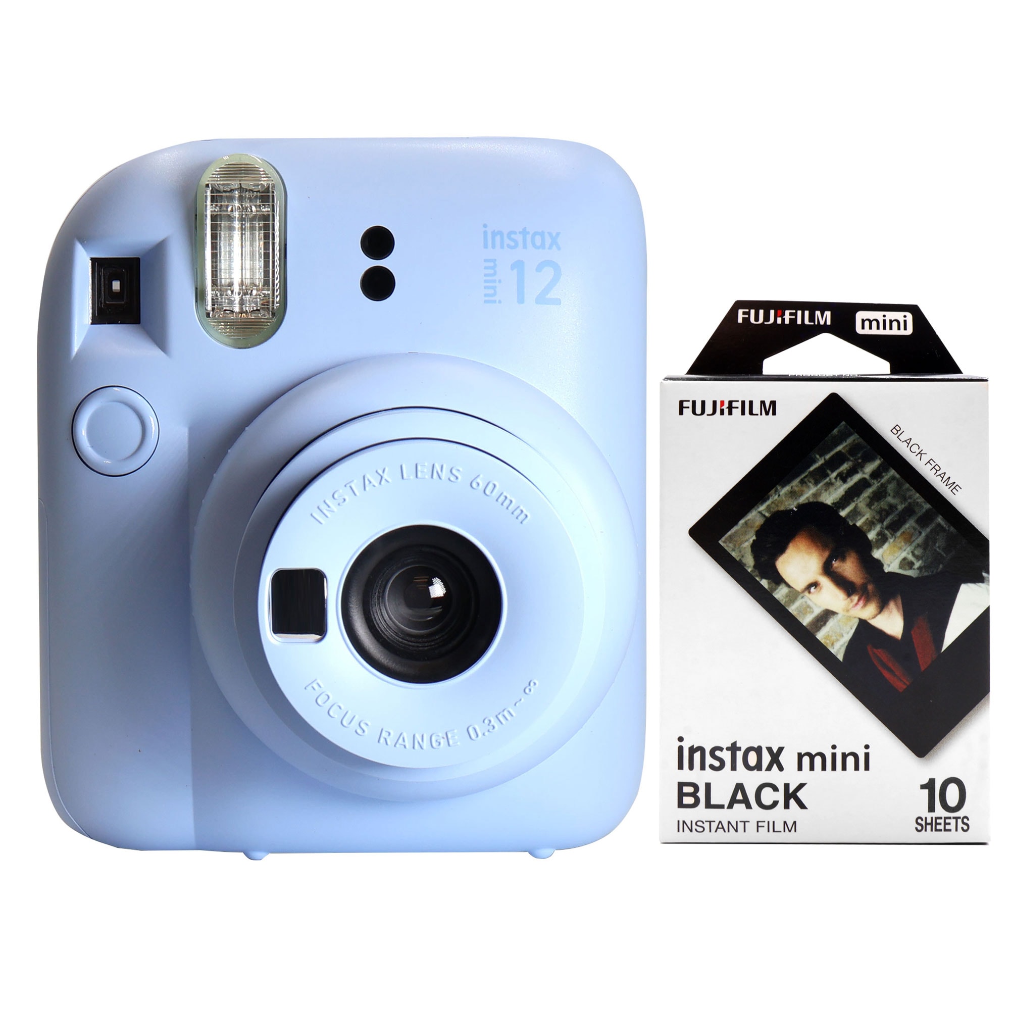 Fujifilm  INSTAX MINI 12 Instant Film Camera Pastel Blue with  Instax Mini Instant Film Black 10 Exposures