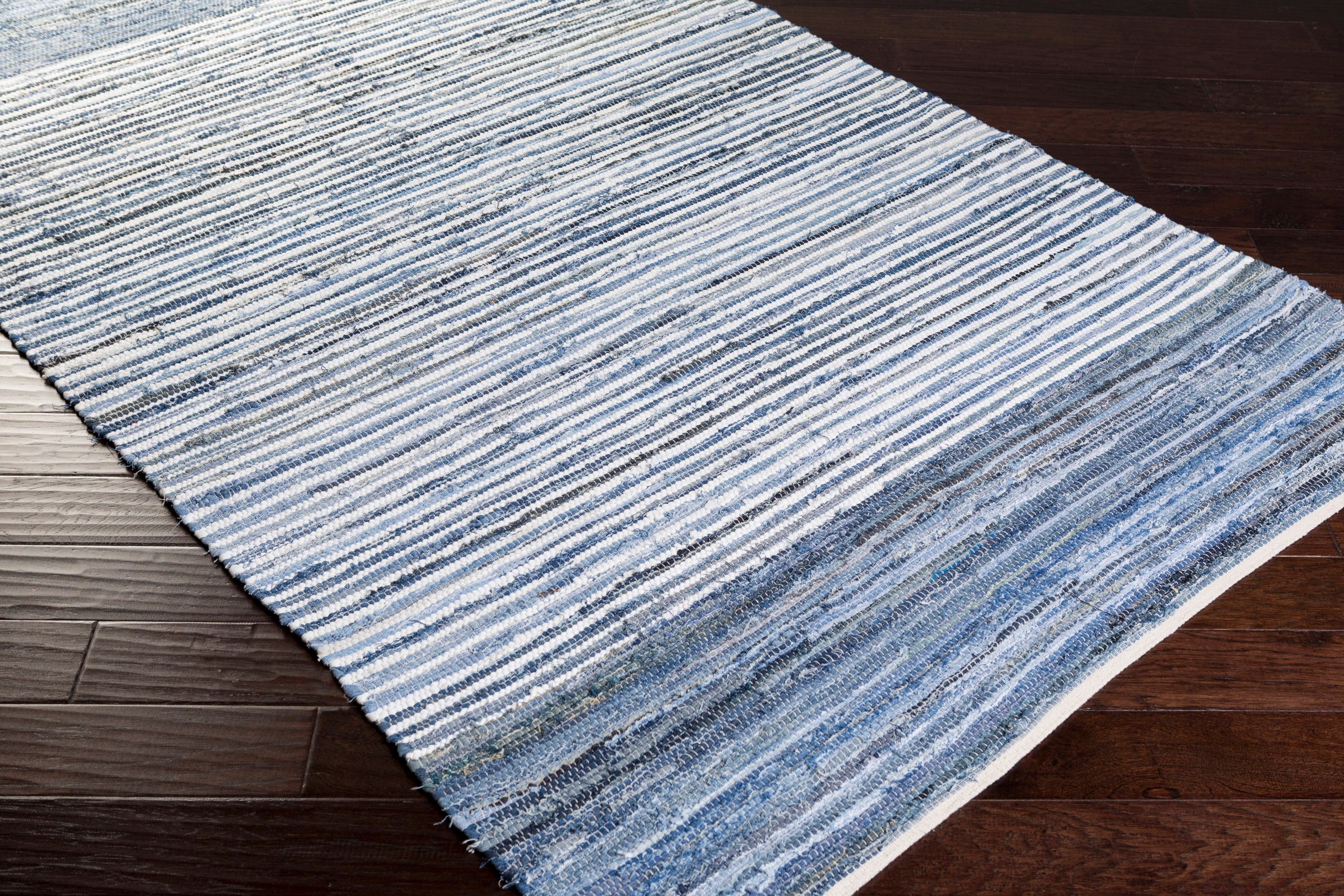 Handmade Reversible Blue Cotton Rectangular Area Rug 3'6" x 5'6"