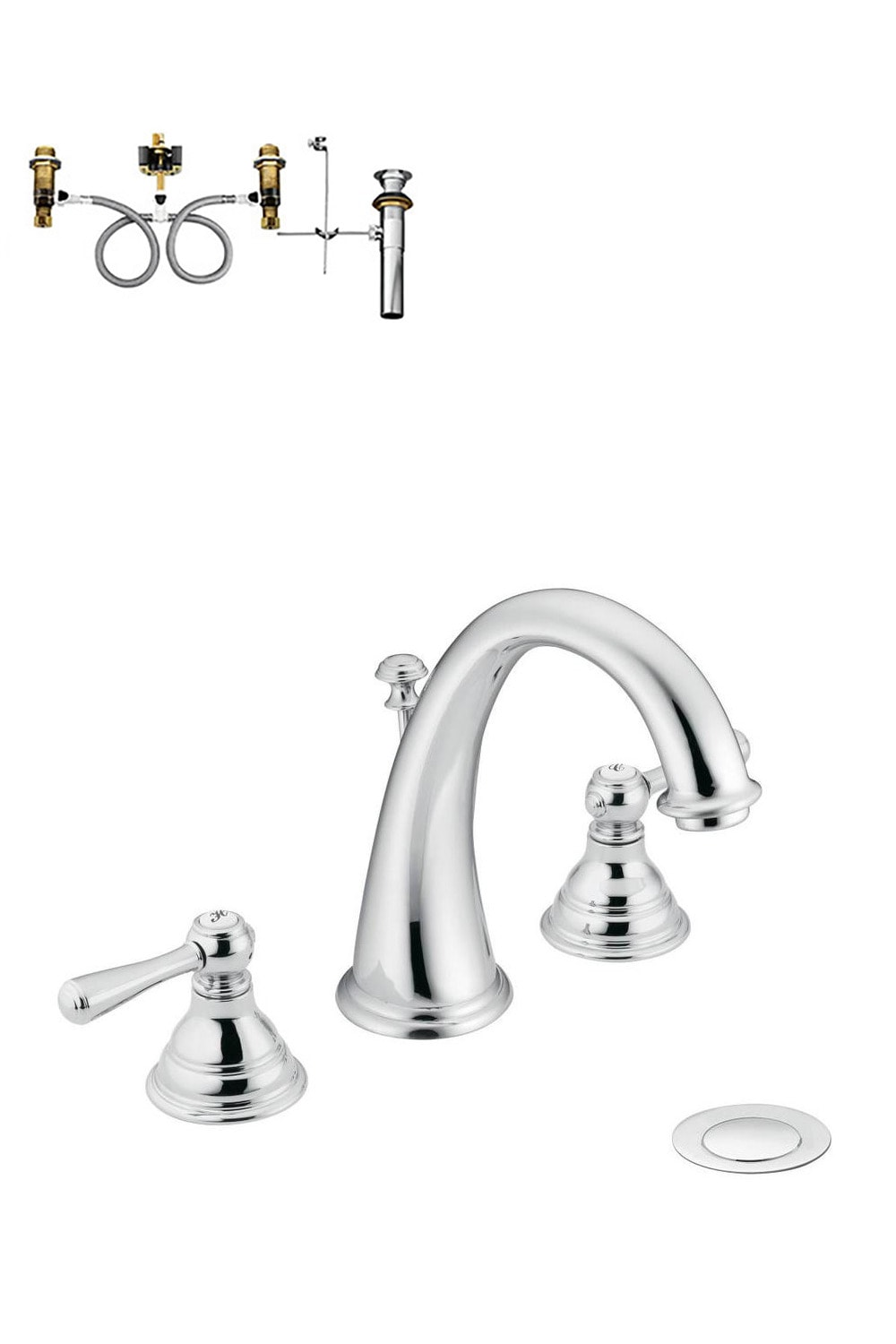 Kingsley Polished Chrome Widespread 2-handle WaterSense Bathroom Sink Faucet with Drain | - Moen T6125-9000-L