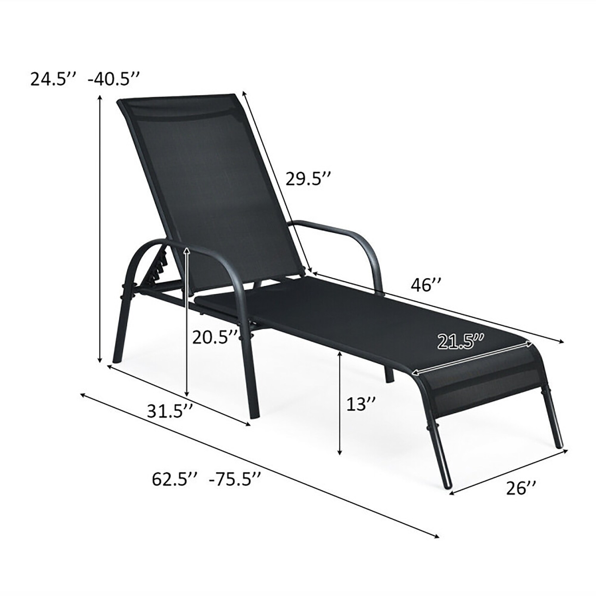 CASAINC Reclining Armrest Chair Set of 2 Black Steel Frame Stationary ...