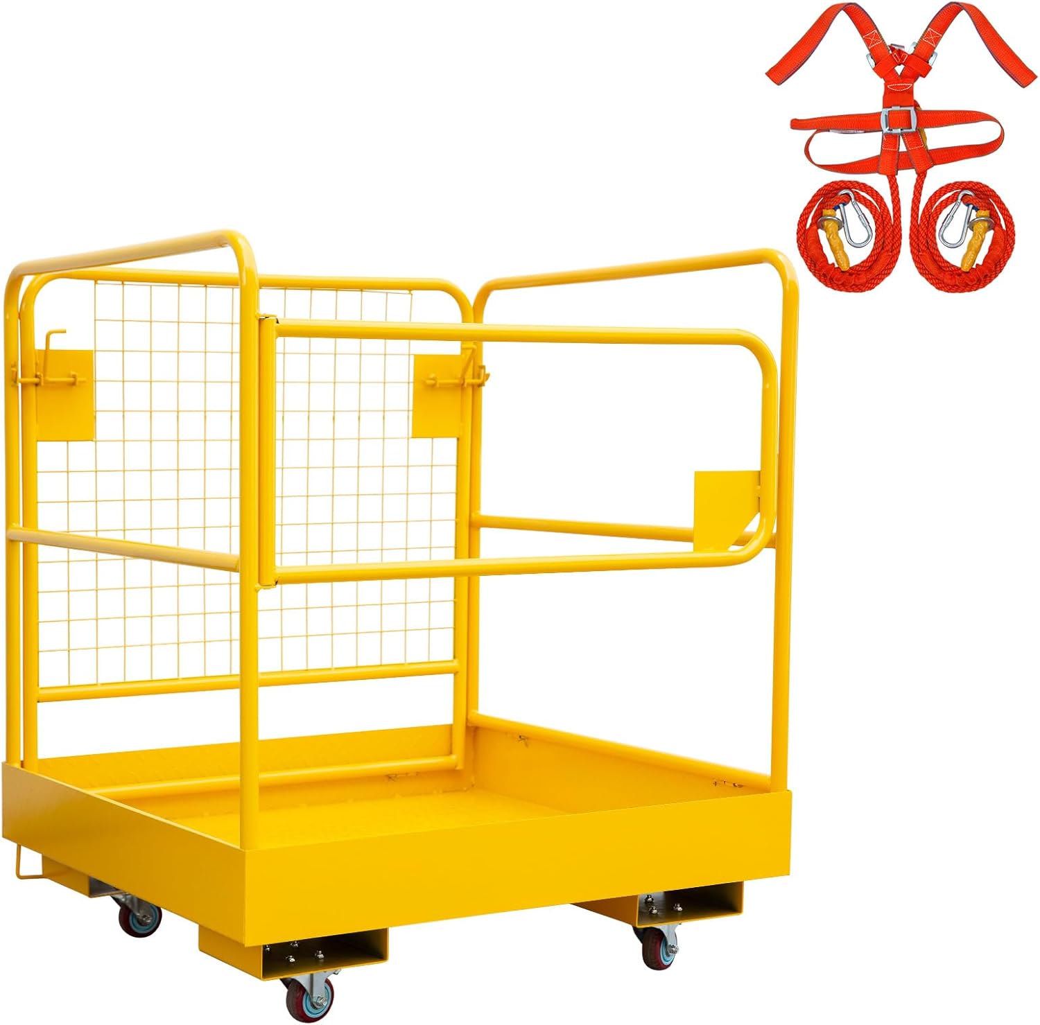 GAOMON Forklift Safety Cage 36x36 In 1200 lb Heavy Duty Man Basket with Safety Harness and Lock Foldable Design 4 Wheels for Aerial Work