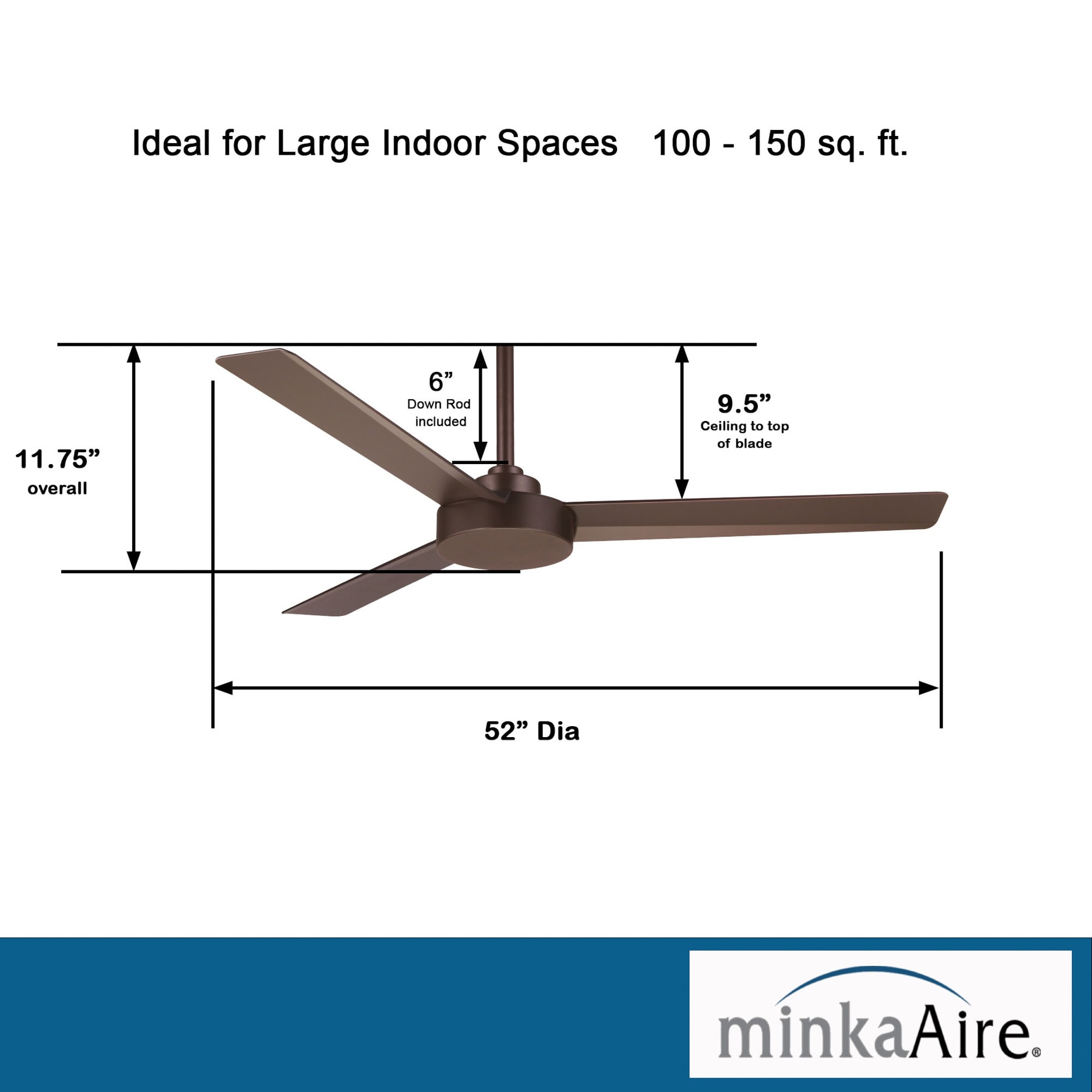 52'' Oil Rubbed Bronze 3-Blade Ceiling Fan with Remote