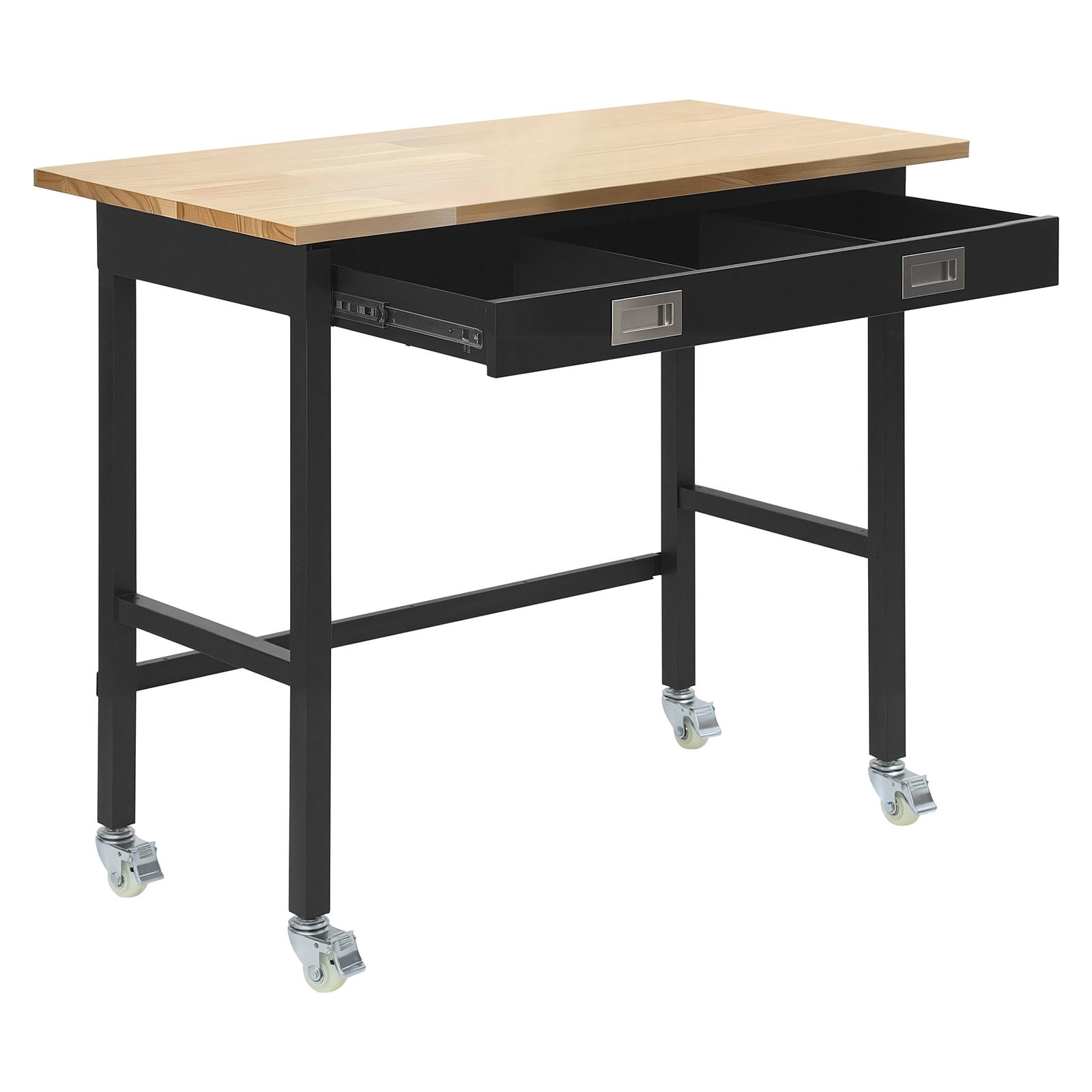 Mecale 48-in Rolling Workbench Oak Top 1500-lb Garage Bench with Drawer Storage and Locking Casters Natural