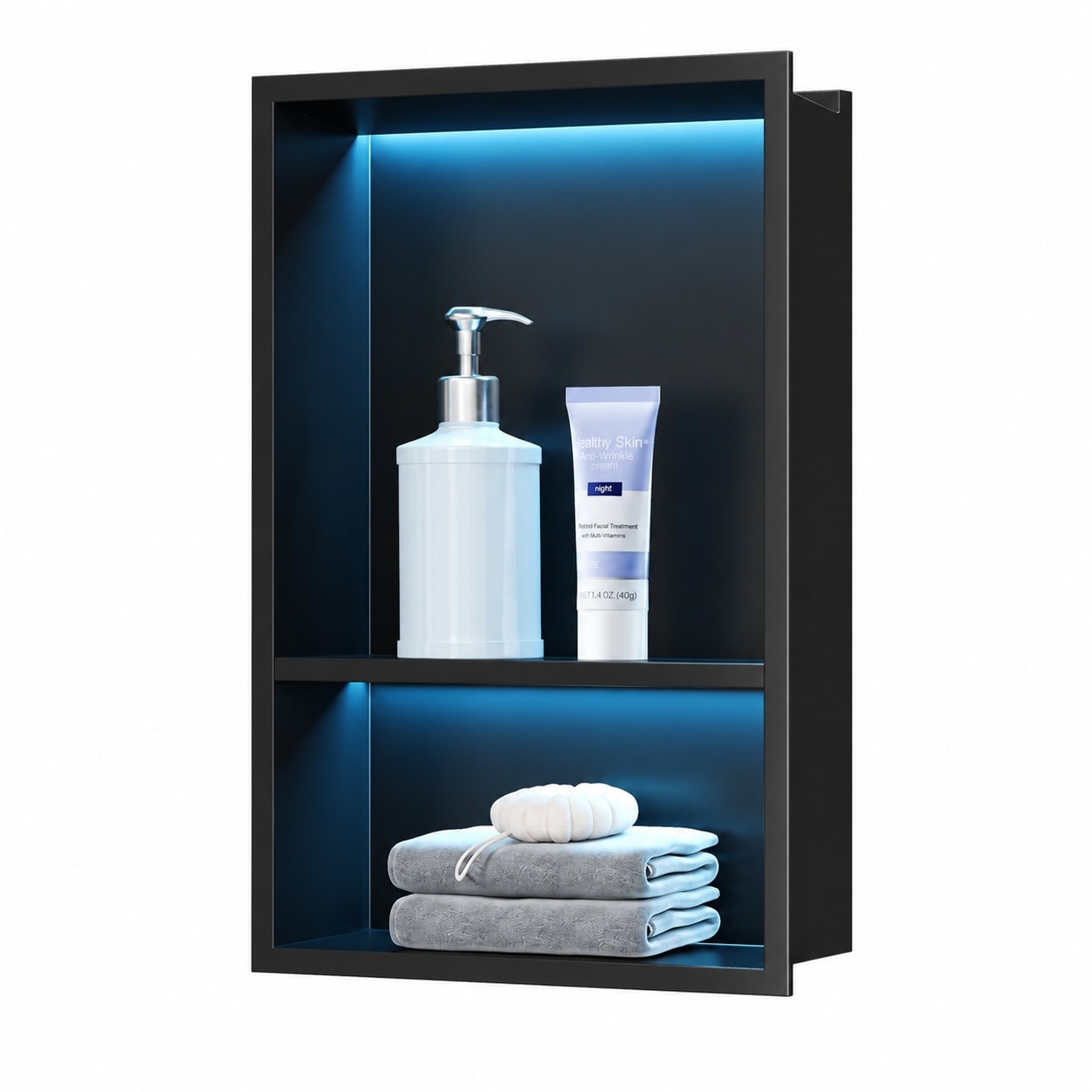 Aoibox 12 in W x 18 in H Recessed Wall Niche with RGB LED Light Strip 2 Tier Stainless Steel Shower Storage #LABQJMF4