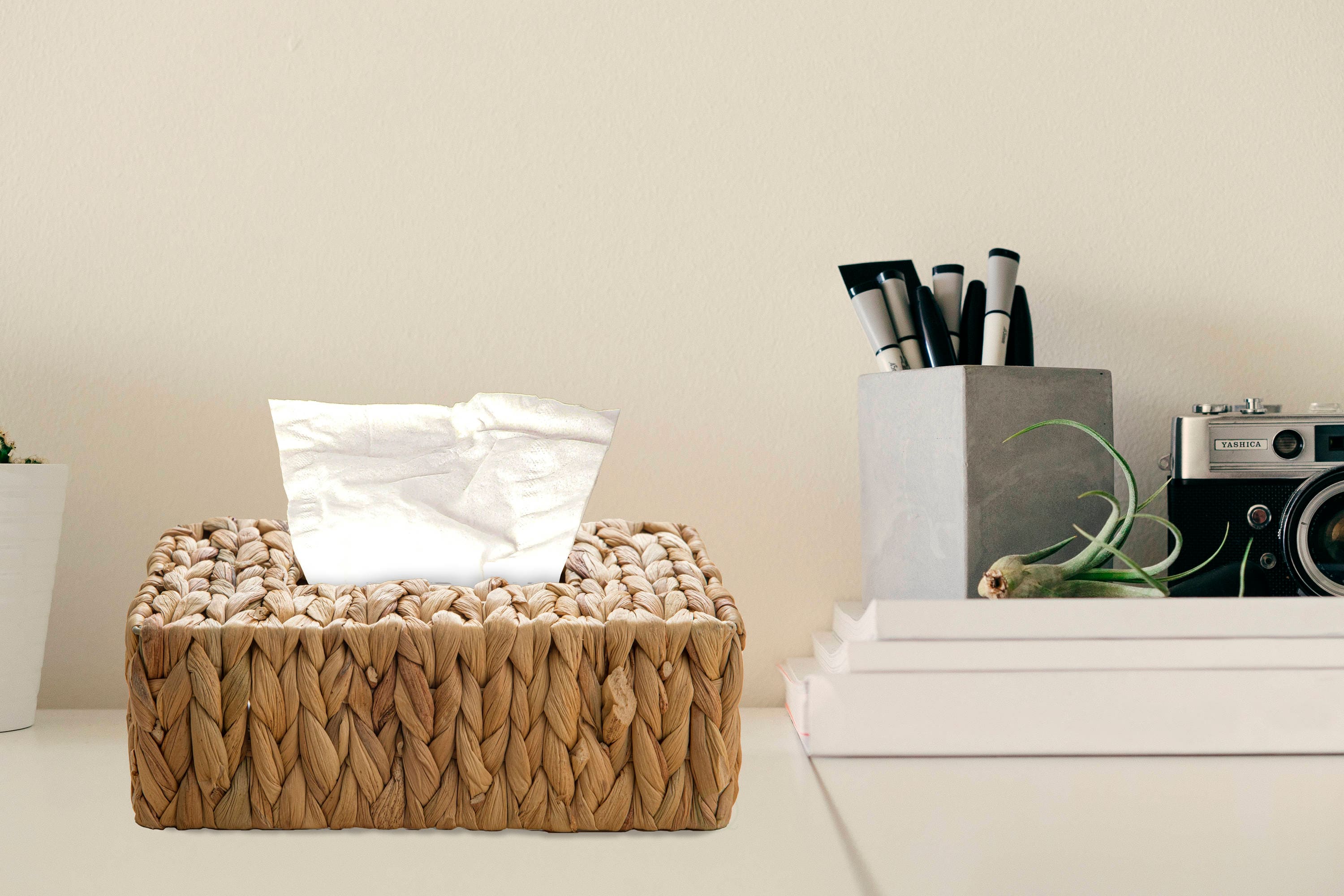 Natural Water Hyacinth Wicker Rectangular Tissue Box Cover