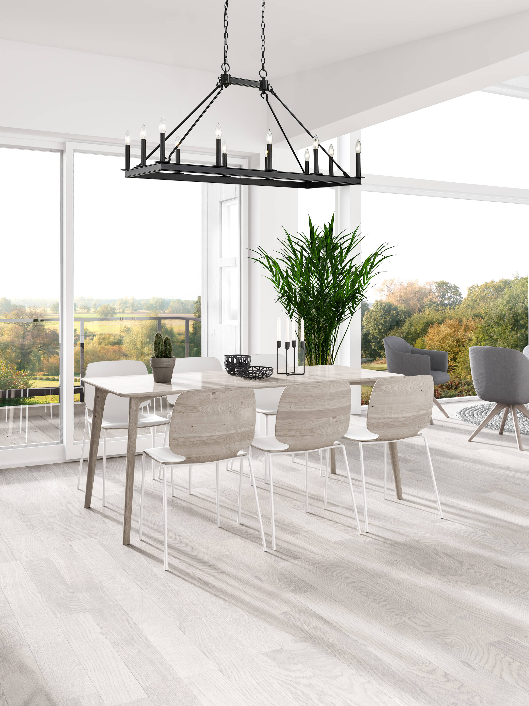 Matte Black Steel 12-Light Candle Island Chandelier