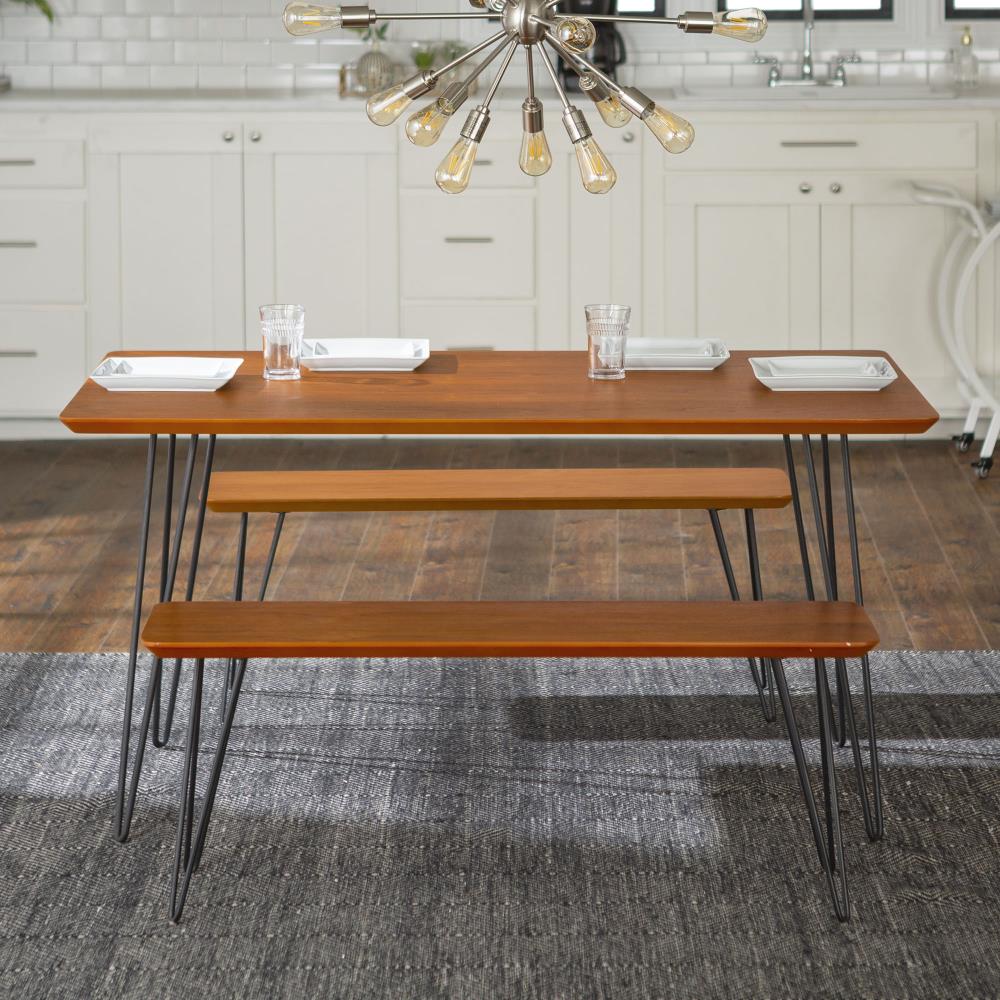 Walker Edison LW60HPD2B-3 Walnut Transitional Dining Room Set with Rectangular Table (Seats 4)