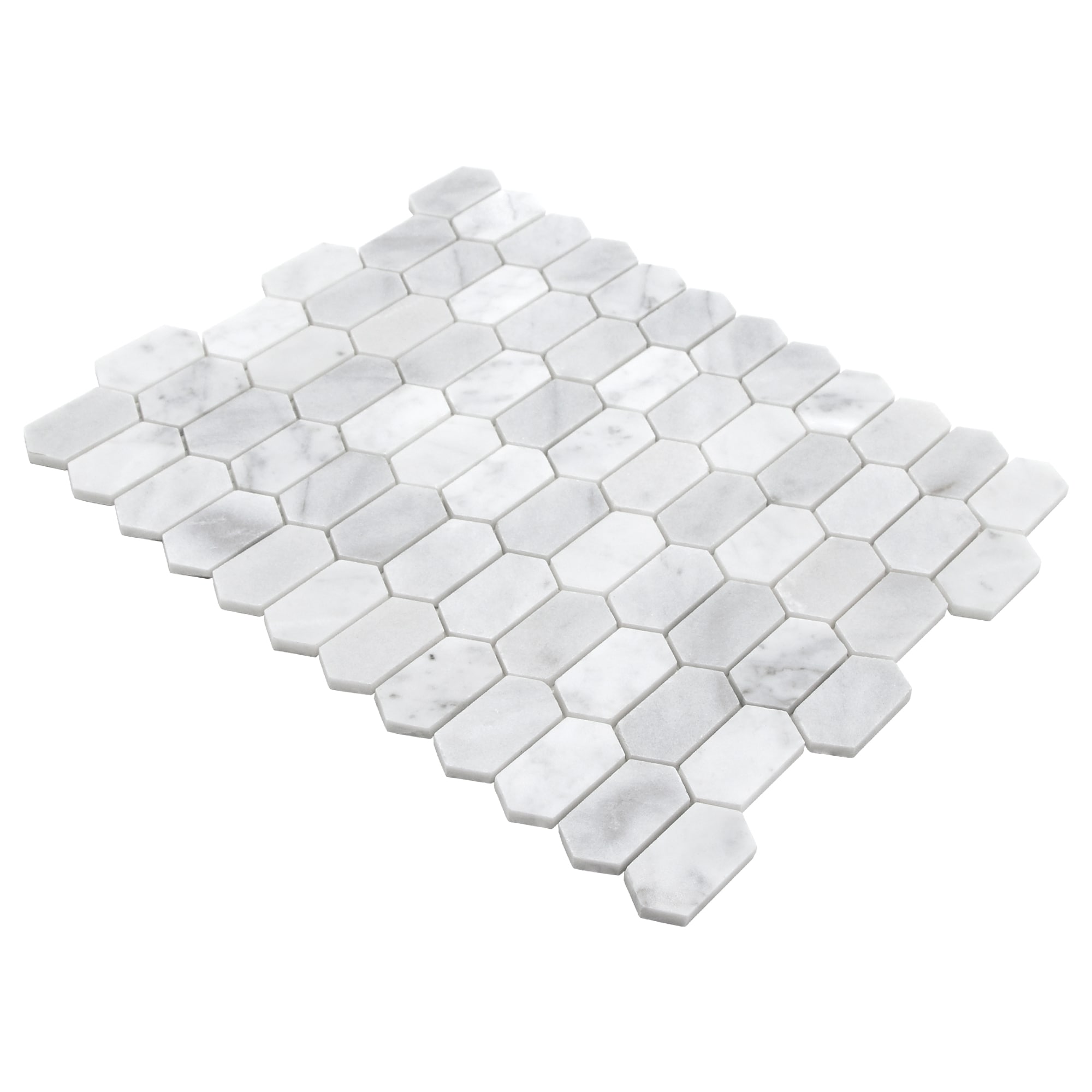 12" x 10" White Carrara Marble Hexagonal Mosaic Tile