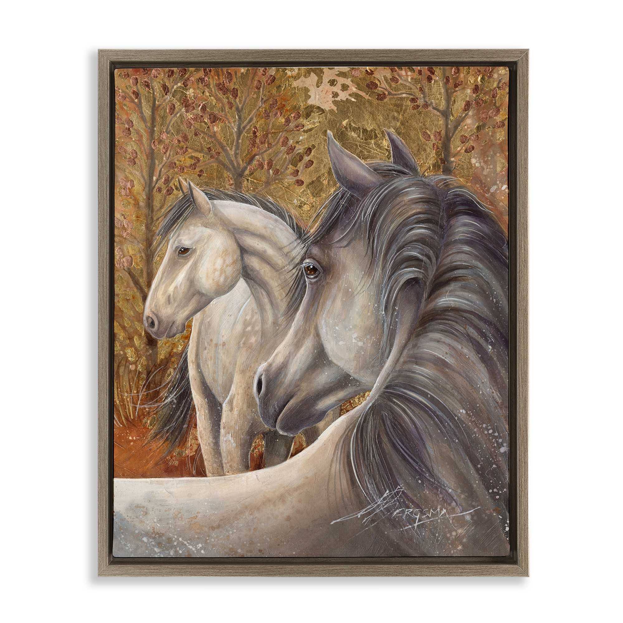 Stupell Industries BT-323-FFE-24X30 Horses in Autumnal Forest Brown Framed Floater Canvas Wall Art By Jody Bergsma 25 x 31