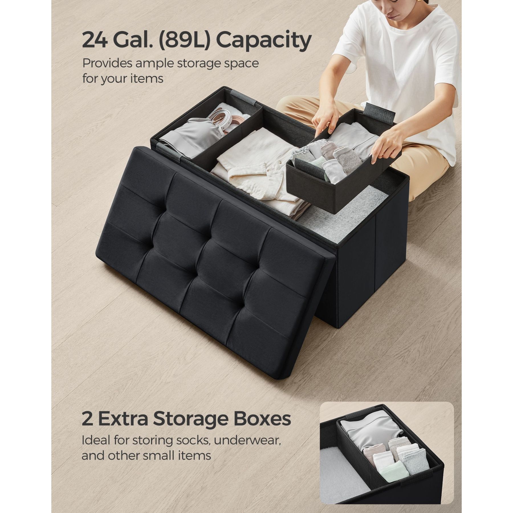 Slickblue Modern Velvet Rectangular Folding Lift Top Storage Ottoman ...