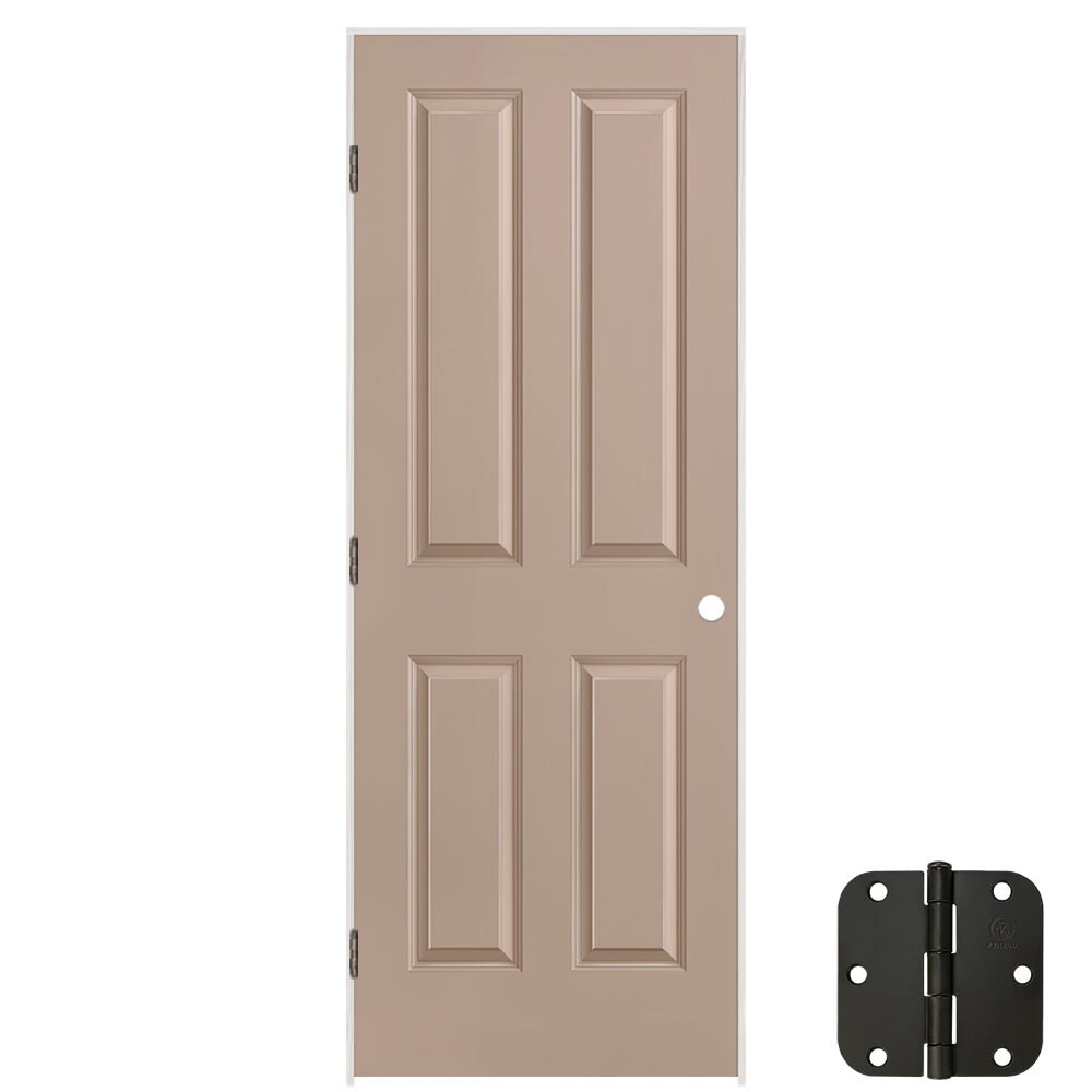 Masonite 627162 24-in x 80-in Sandpiper Solid core 4 panel square Right hand Smooth Prefinished Molded composite Flat Jamb Single Prehung Interior Door