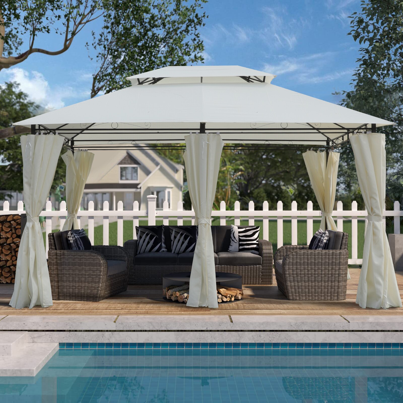 LIVIZA GAZBEP892BE 13-ft x 10-ft Beige with Soft Top Roof (Screen Included)