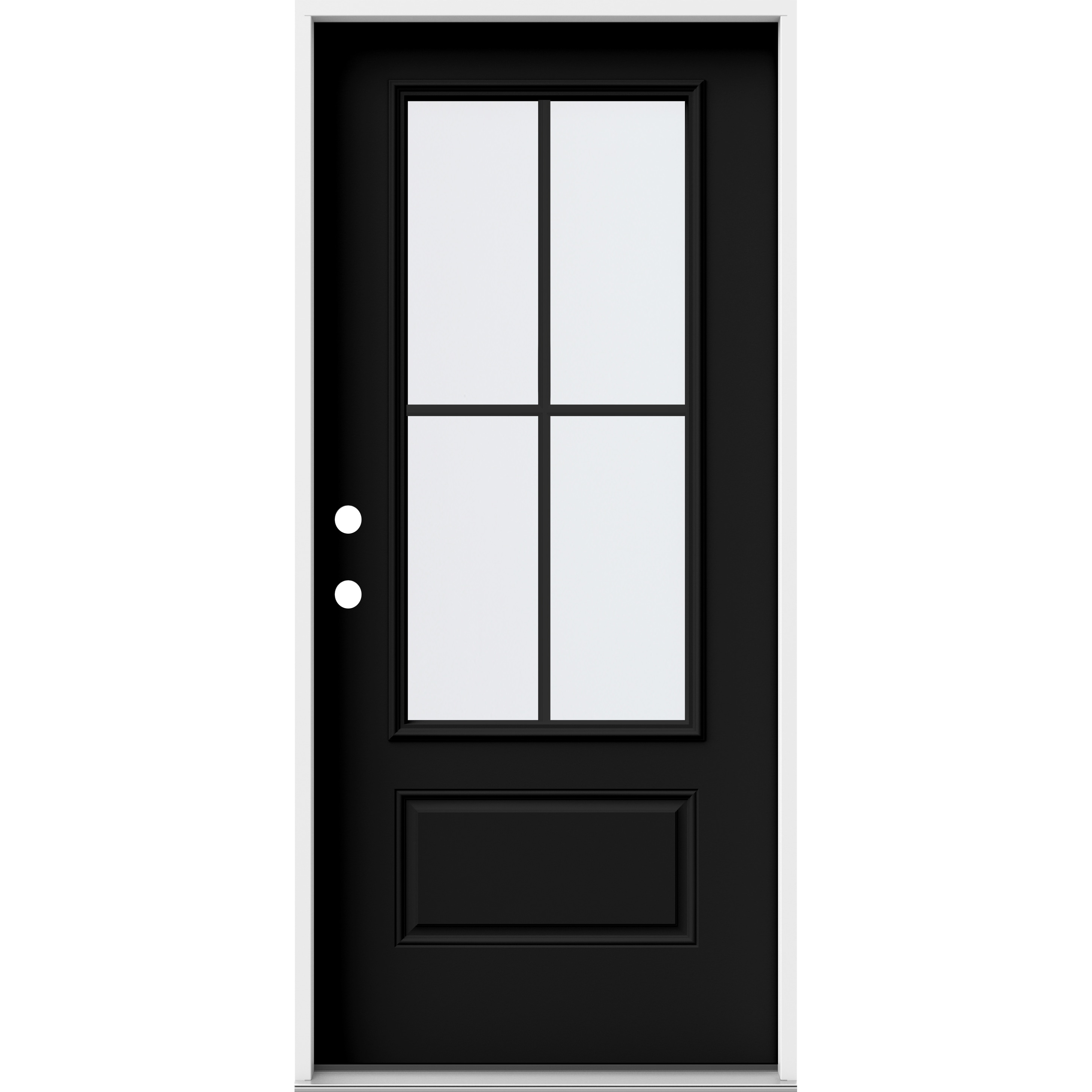 JELD-WEN LOWOLJW230500256 36-in x 80-in x 4-9/16-in Steel 3/4 lite Right-hand inswing Black Painted Prehung Front Door Insulating core