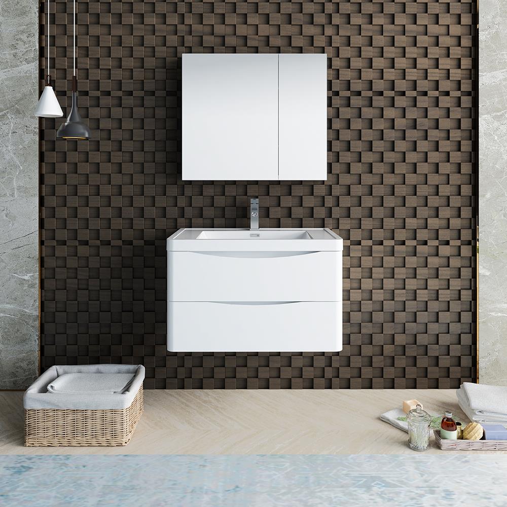 Fresca FVN9032WH Tuscany 32-in Glossy White Single sink Floating Bathroom Vanity with White Acrylic Top