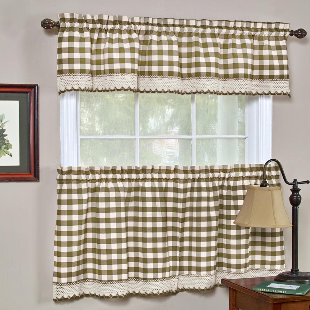 Achim Buffalo Check 14-in Taupe Polyester Rod Pocket Valance In The 