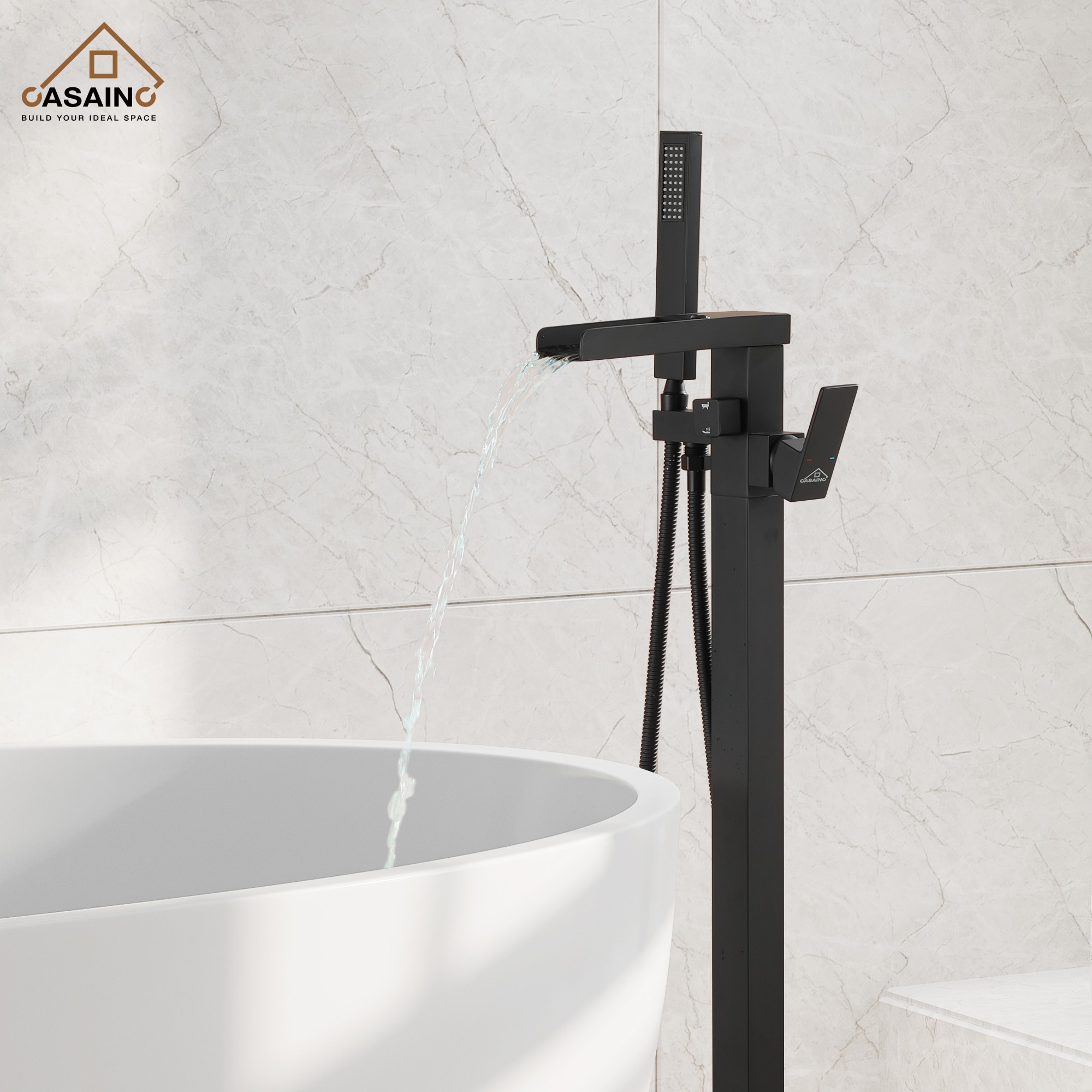 CASAINC HM-T103-SQ-BN Matte Black 1-handle Freestanding High-arc Bathtub Faucet with Hand Shower ( Valve Included )