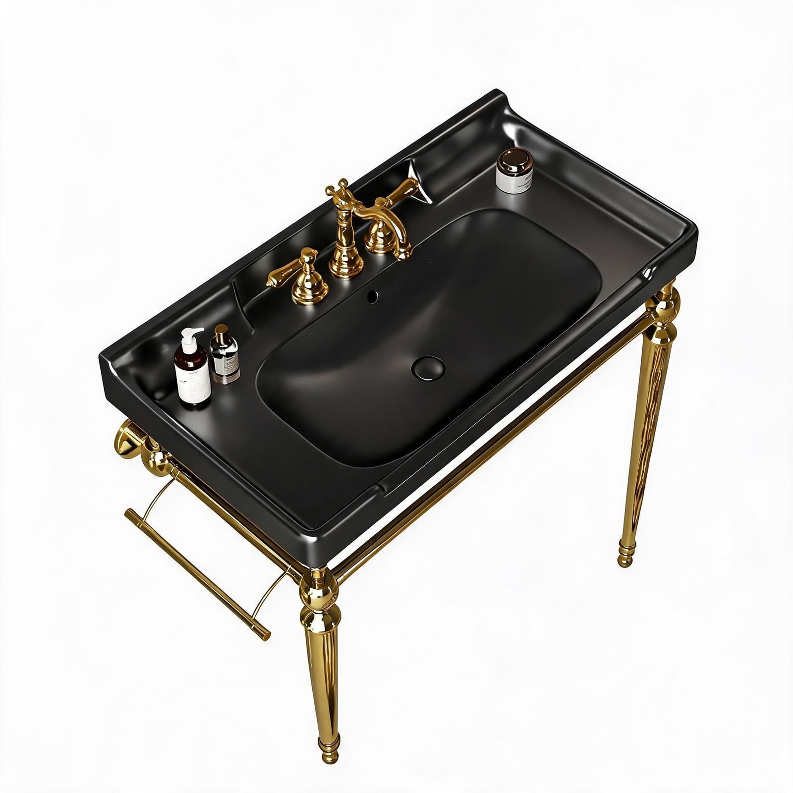 LIVACA 36 inch Black Ceramic Bathroom Sink Basin with 3 Pre-Drilled Faucet Holes and Overflow