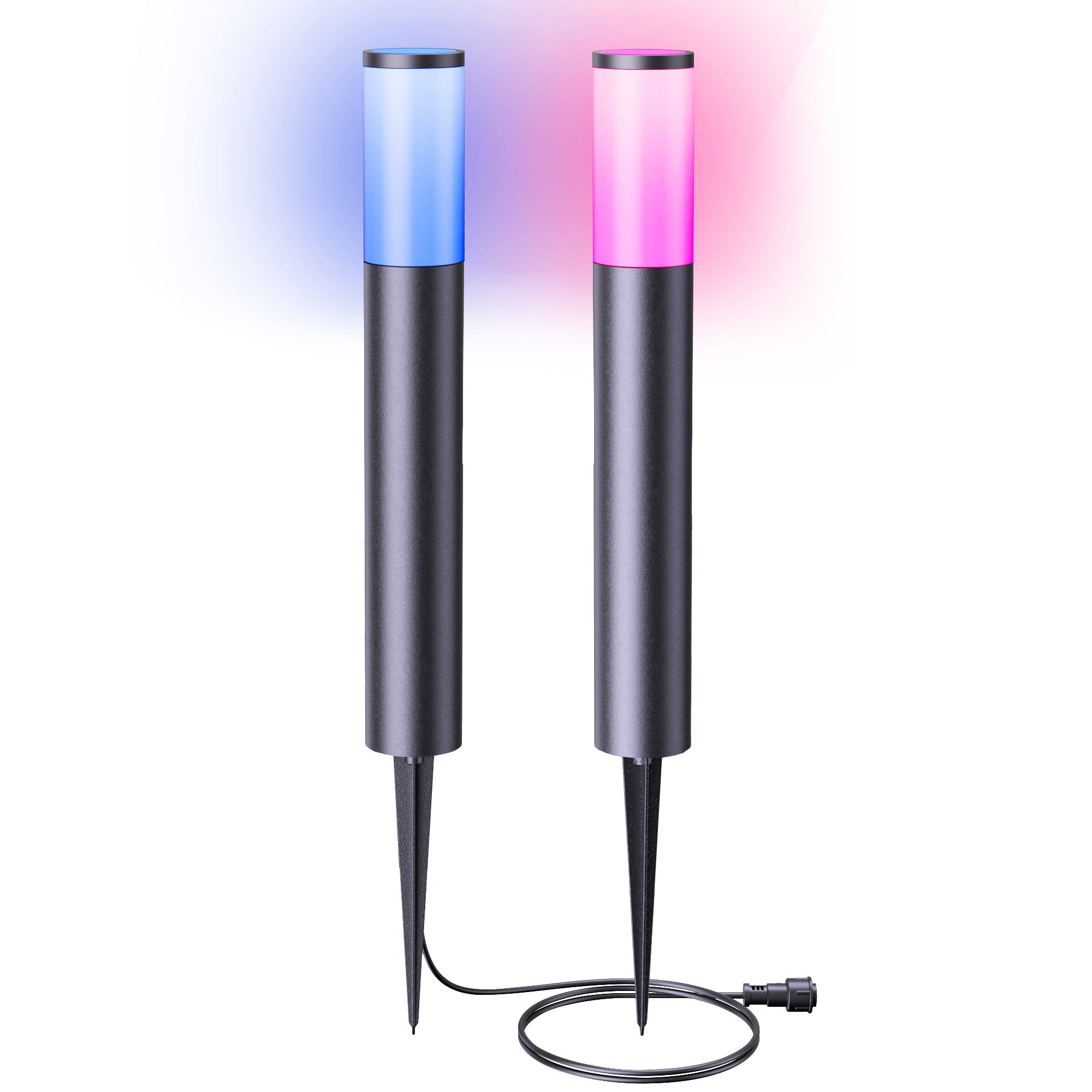 DeckTok  DCFL-RGBTW-06-2 2 -Pack 250 -Lumens 12 -Watt Black Low voltage Plug-in Smart Compatible LED Outdoor Path Light Kit ( 6500-K )