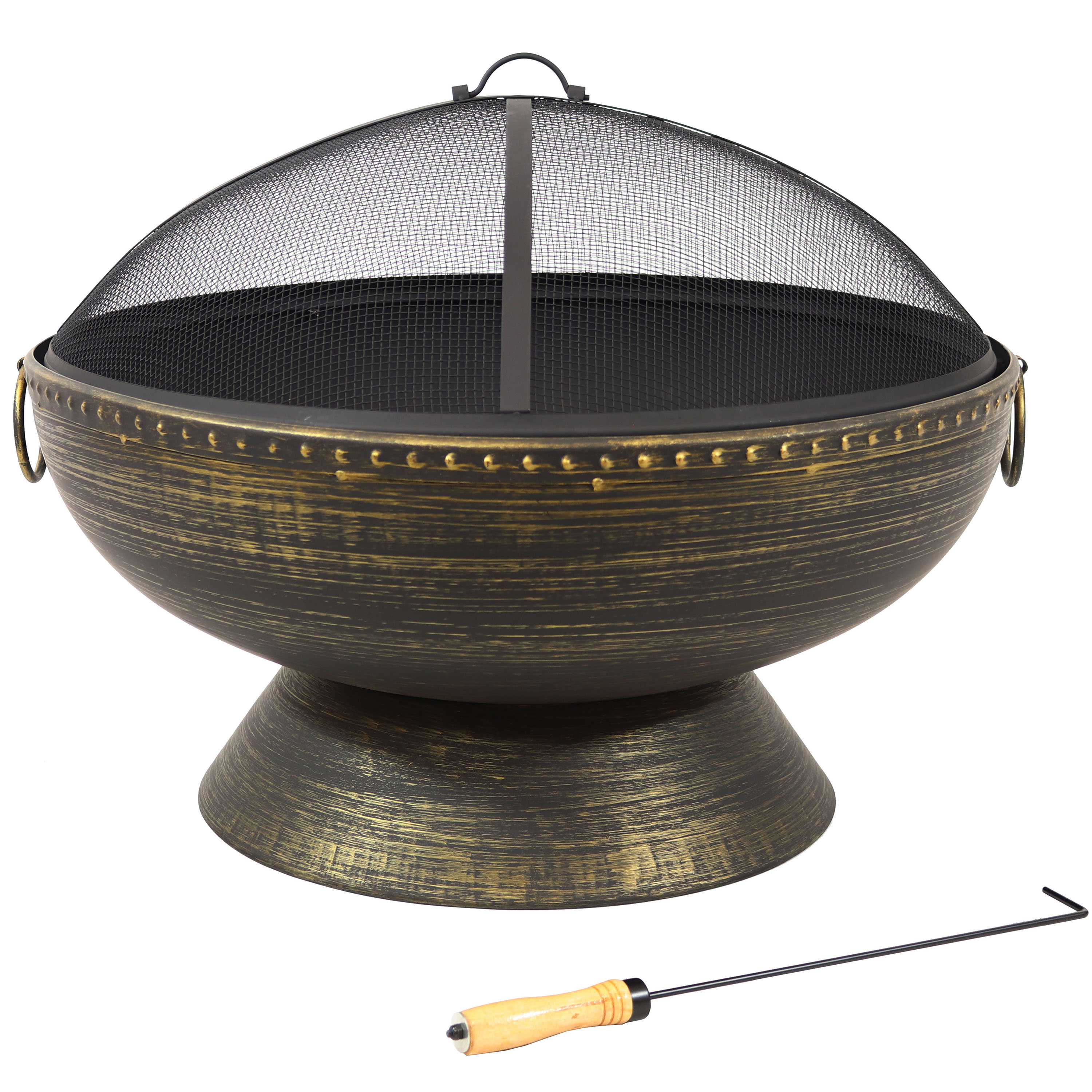 30" Black and Bronze Steel Wood-Burning Fire Pit with Screen and Poker