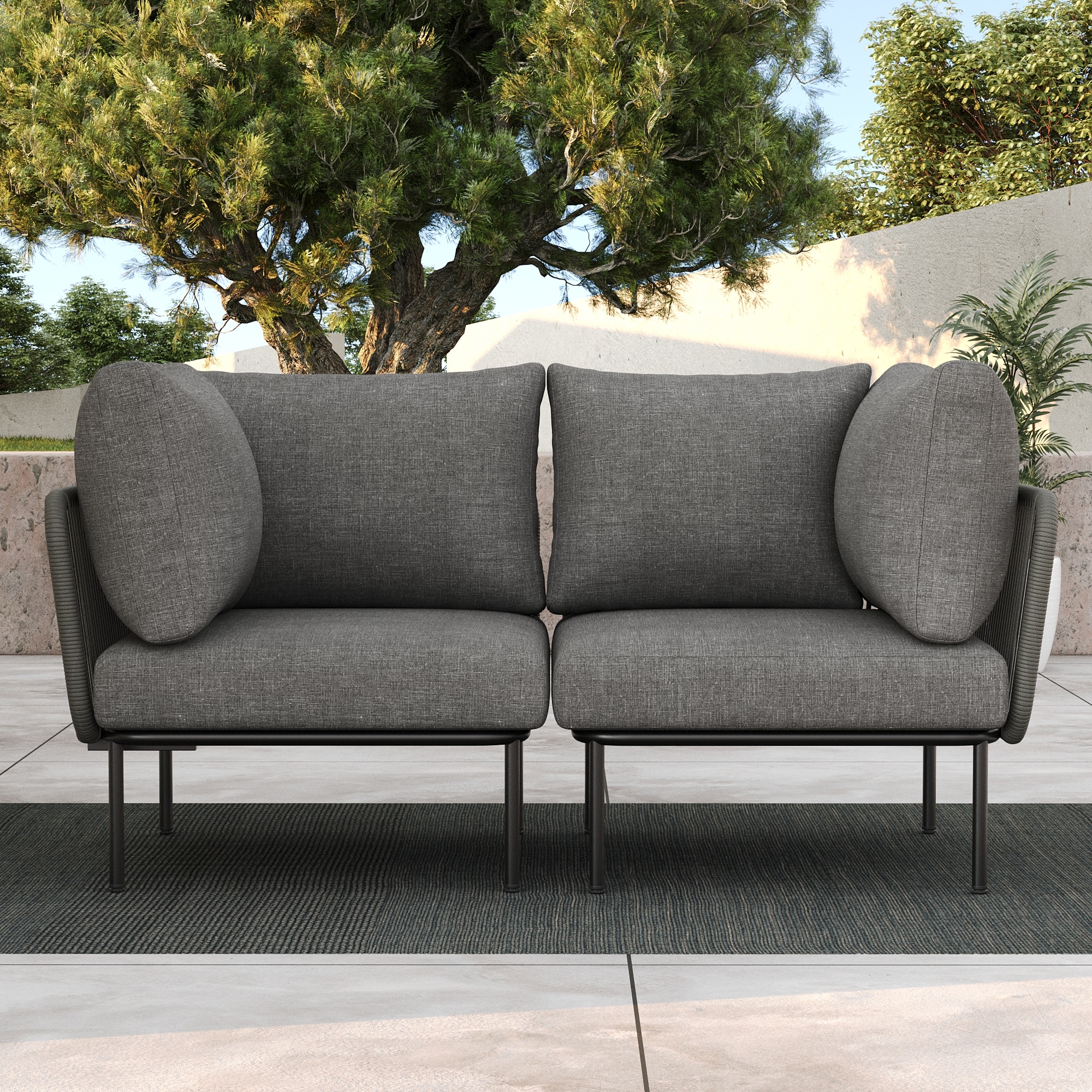 LayinSun SZ7001-CC2P-02 Outdoor Wicker Rope Modular Sectional Corner Sofa Set of 2 with Upgrade Cushion