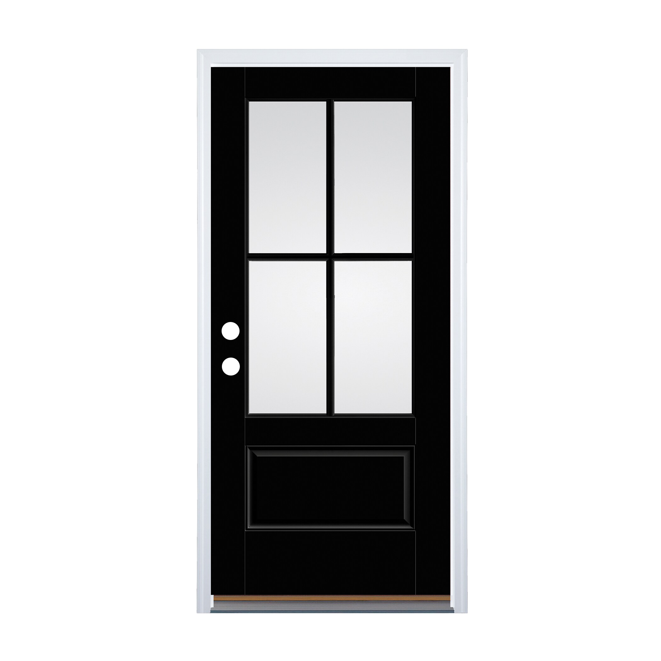 Therma-Tru Entry Door 36-in x 80-in x 4-9/16-in Fiberglass 3/4 Lite Right-Hand Inswing Black Painted Prehung Front Door Insulating Core
