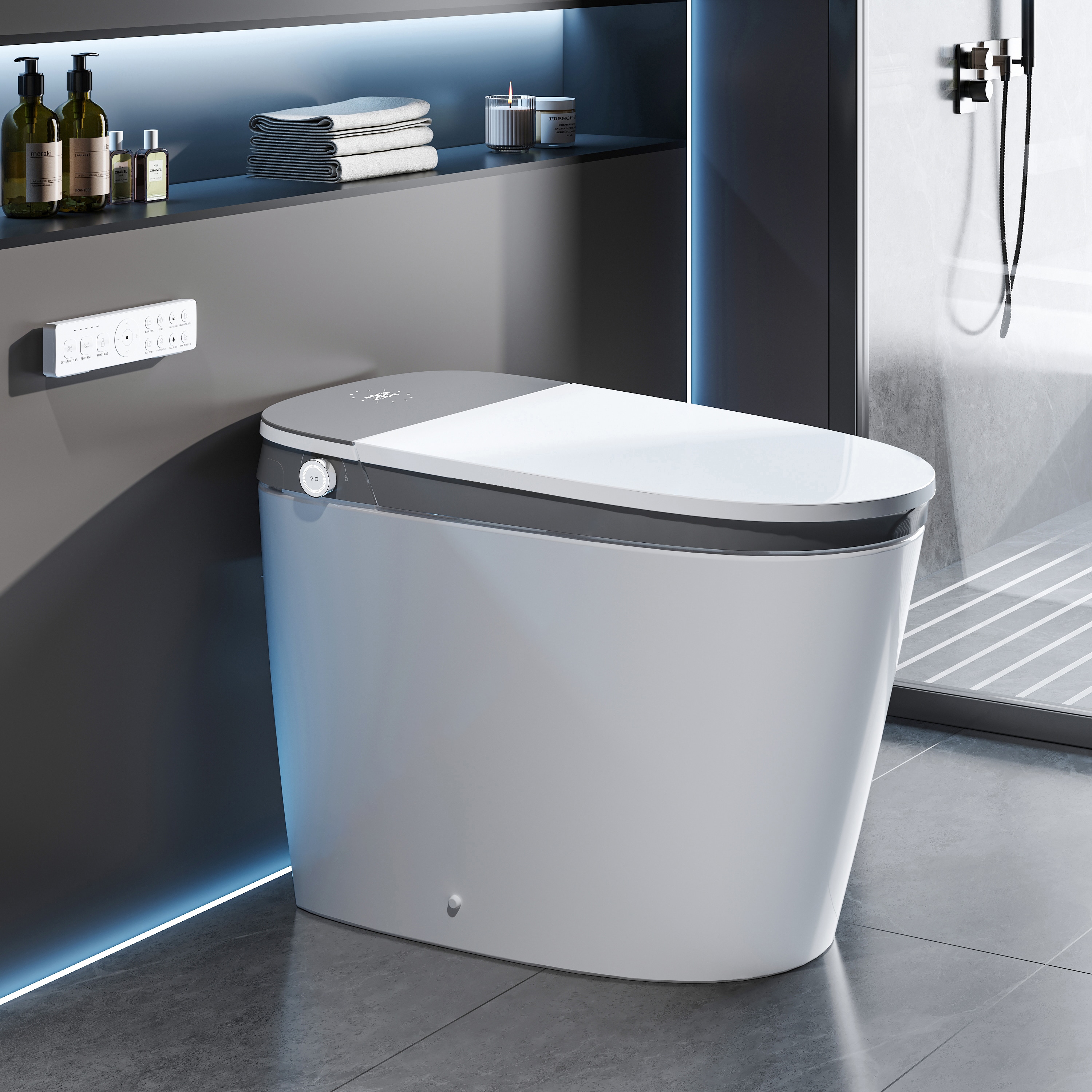 WELLFOR XS-P238860 BM Smart Toilets with Tank White Dual Flush Elongated Chair height Soft Close 1-piece Bidet Toilet 12-in Rough-In 1.6 GPF