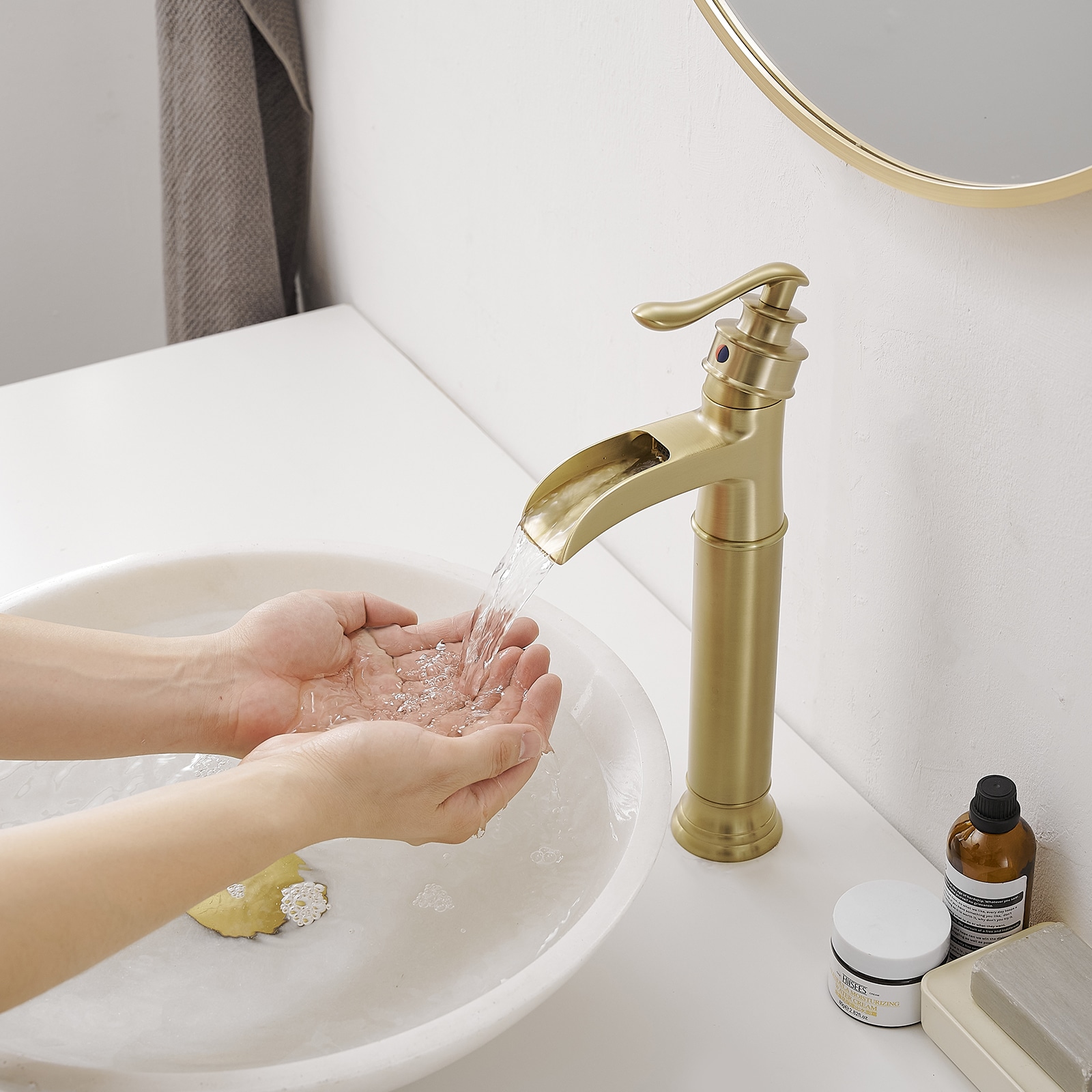 Brushed Gold Single Handle High-Arc Bathroom Faucet