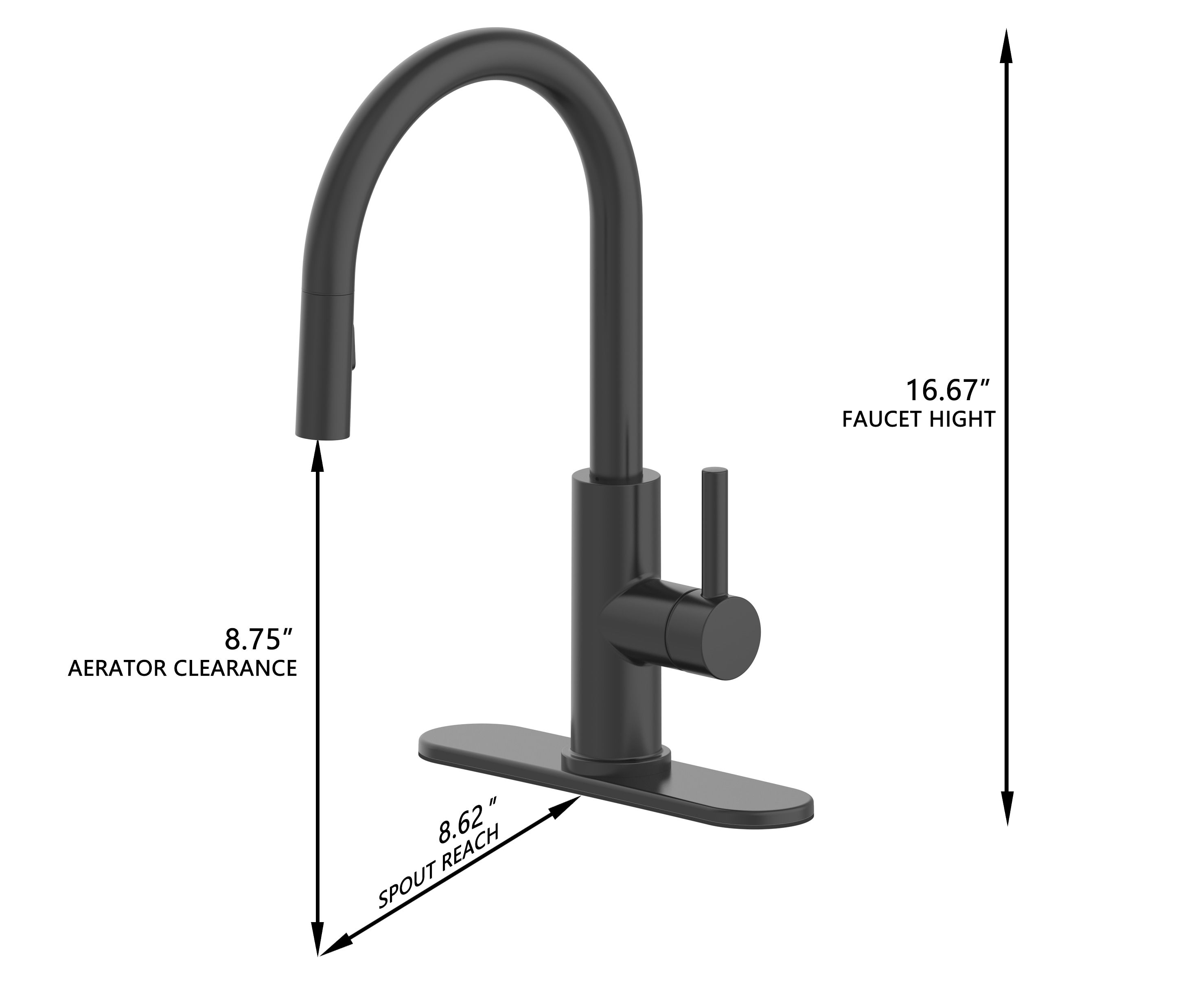 Allen + Roth Harlow Matte Black Single Handle Pull-Down Kitchen Faucet with Sprayer (Deck Plate and Soap Dispenser Included) | 67894W-117001