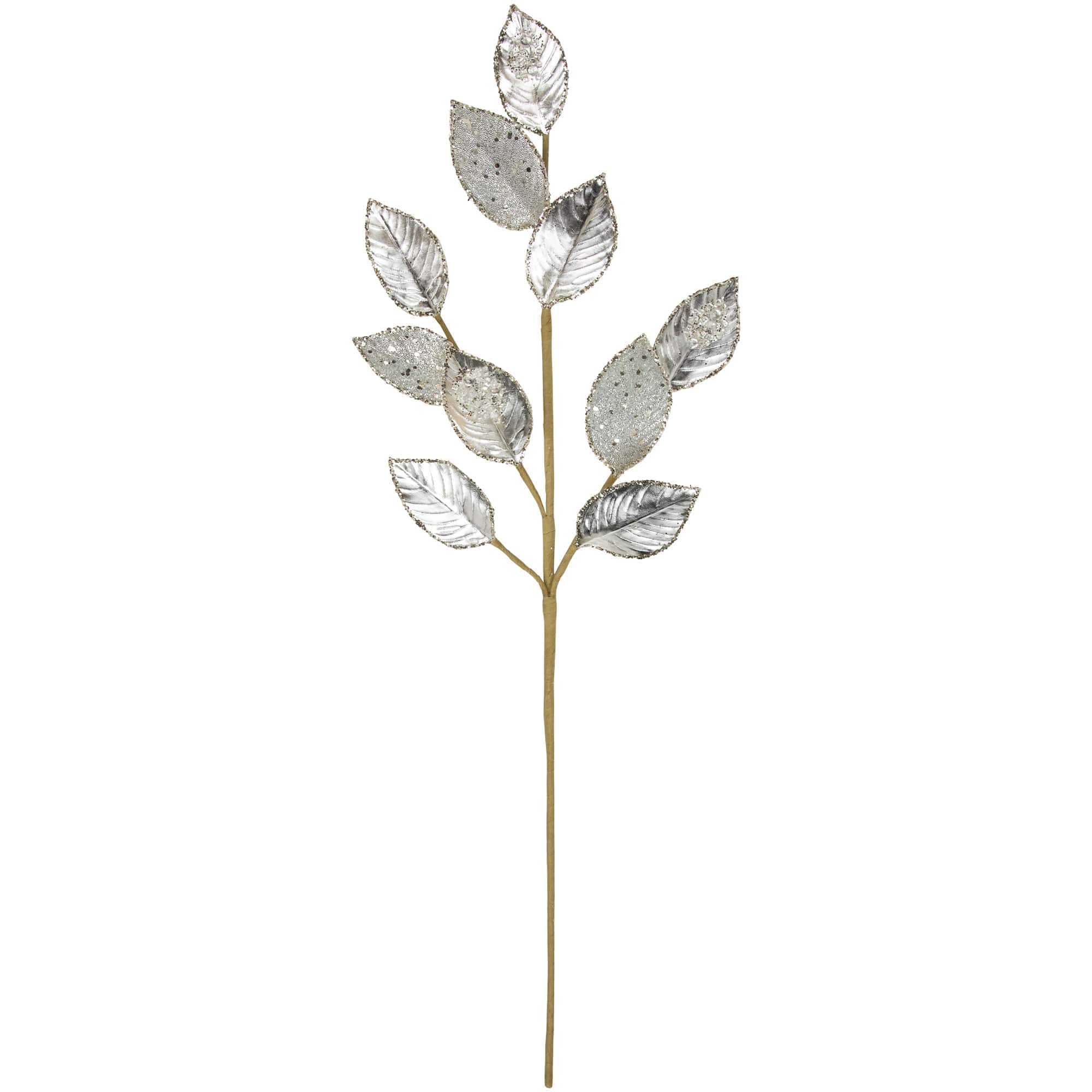 Northlight 28 inch Platinum Silver and Icy Glitter Leaves Christmas Spray