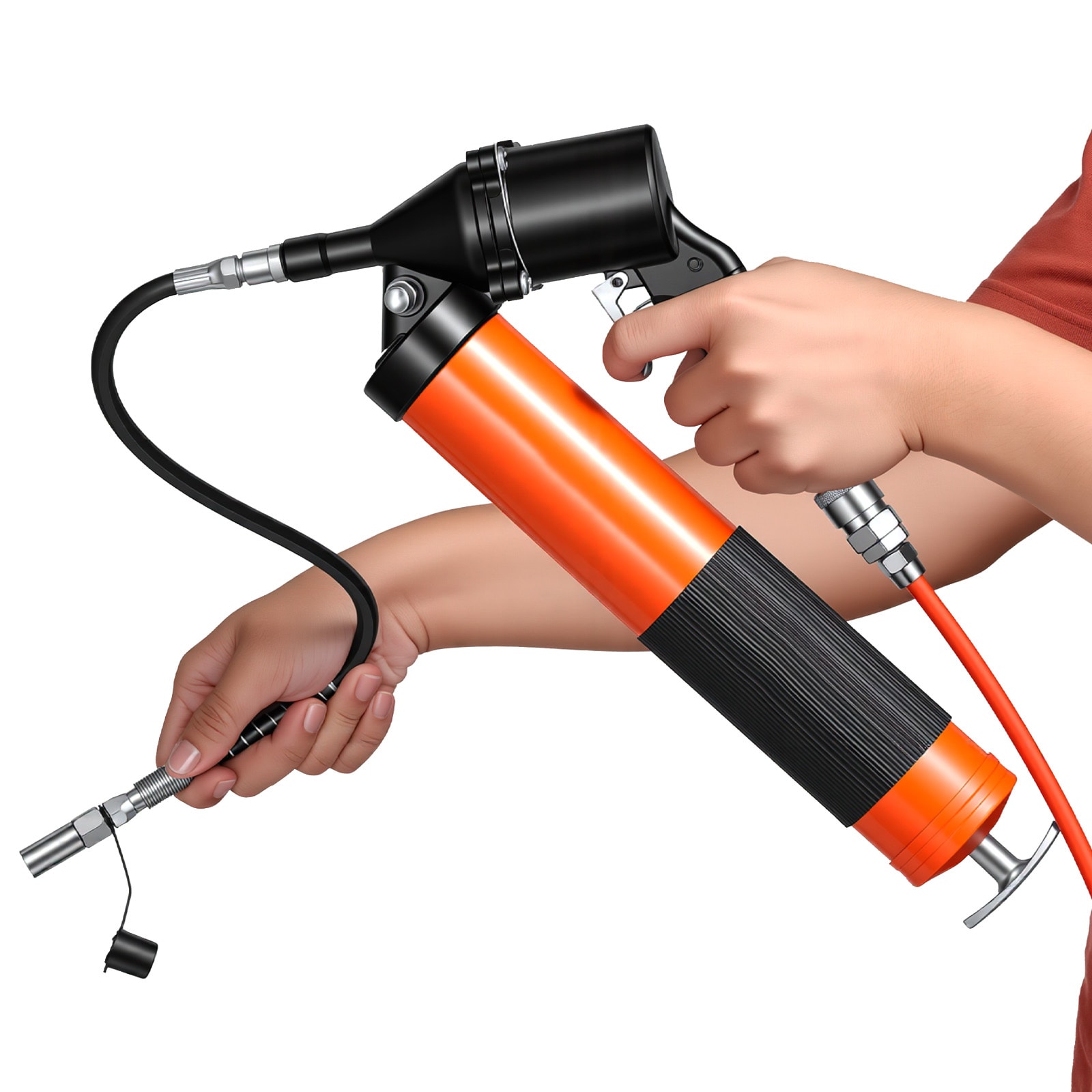 VEVOR Grease Gun Continuous Cycle Heavy Duty 6000 PSI High Pressure Pistol Grip Grease Gun Kit with 14 oz Capacity Includes 18-Inch Flex Hose 1 Extension Rigid Pipe 2 Flat Nozzles for Automotive