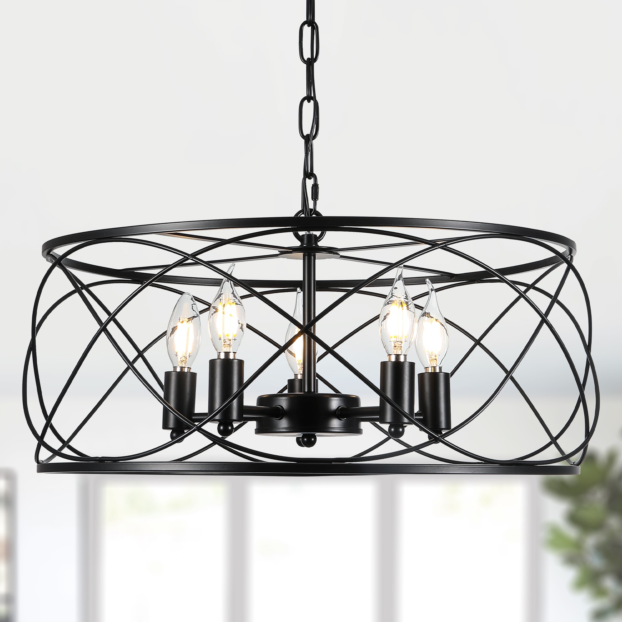 Oaks Decor BD4076OKEL-B Lustre 5 -Light Brushed Black Modern/contemporary Cage For Use in Bedrooms, Dining Rooms, Foyers, Kitchens, Living Rooms Chandelier