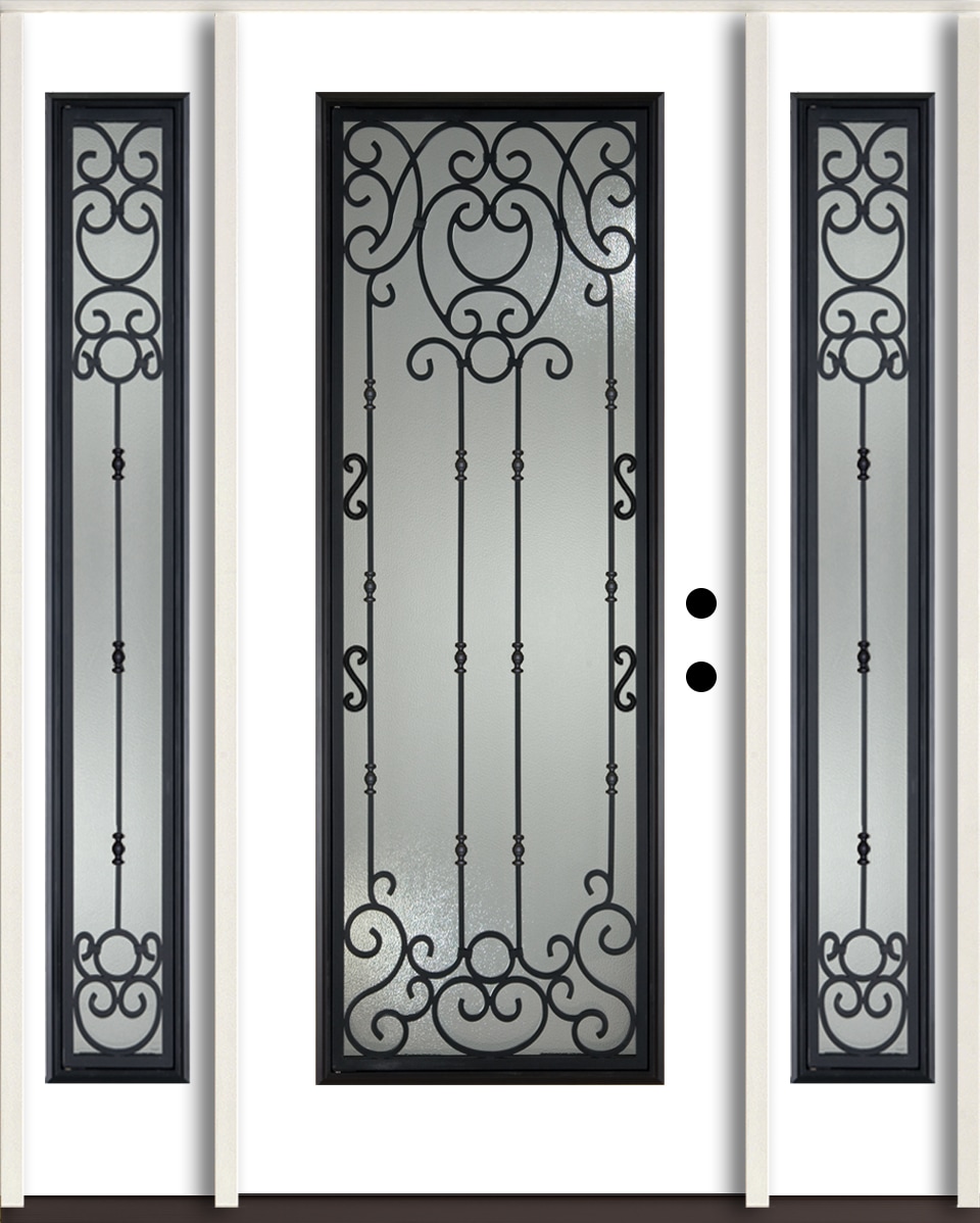 RELIABILT LO963924 Belle Meade 60-in x 80-in x 4-5/8-in Fiberglass Full lite Left-hand inswing Modern White Paint Painted Prehung Front Door with Sidelights Insulating core