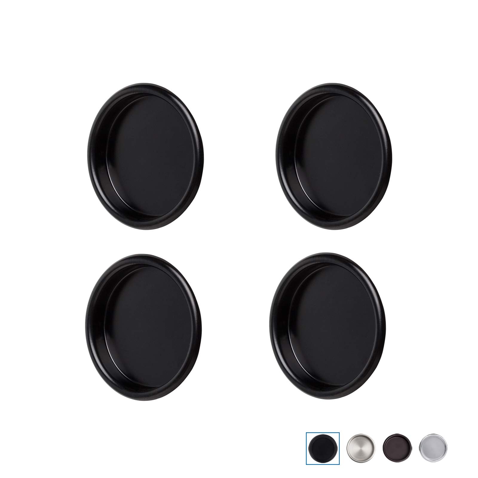 Lukvuzo  4 Pack Closet Door Finger Pull 2-1/8 in Black Sliding Barn Door Hardware Round Insert Bypass Closet Door Handle Easy Snap-in Installation