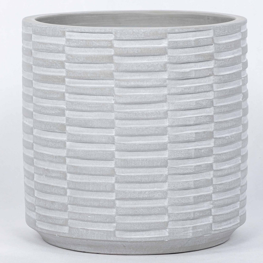 allen + roth P2111103B1-GD546 Round 9.8-in W x 10.6-in H x 9.8-in D Gray Ceramic Outdoor Planter