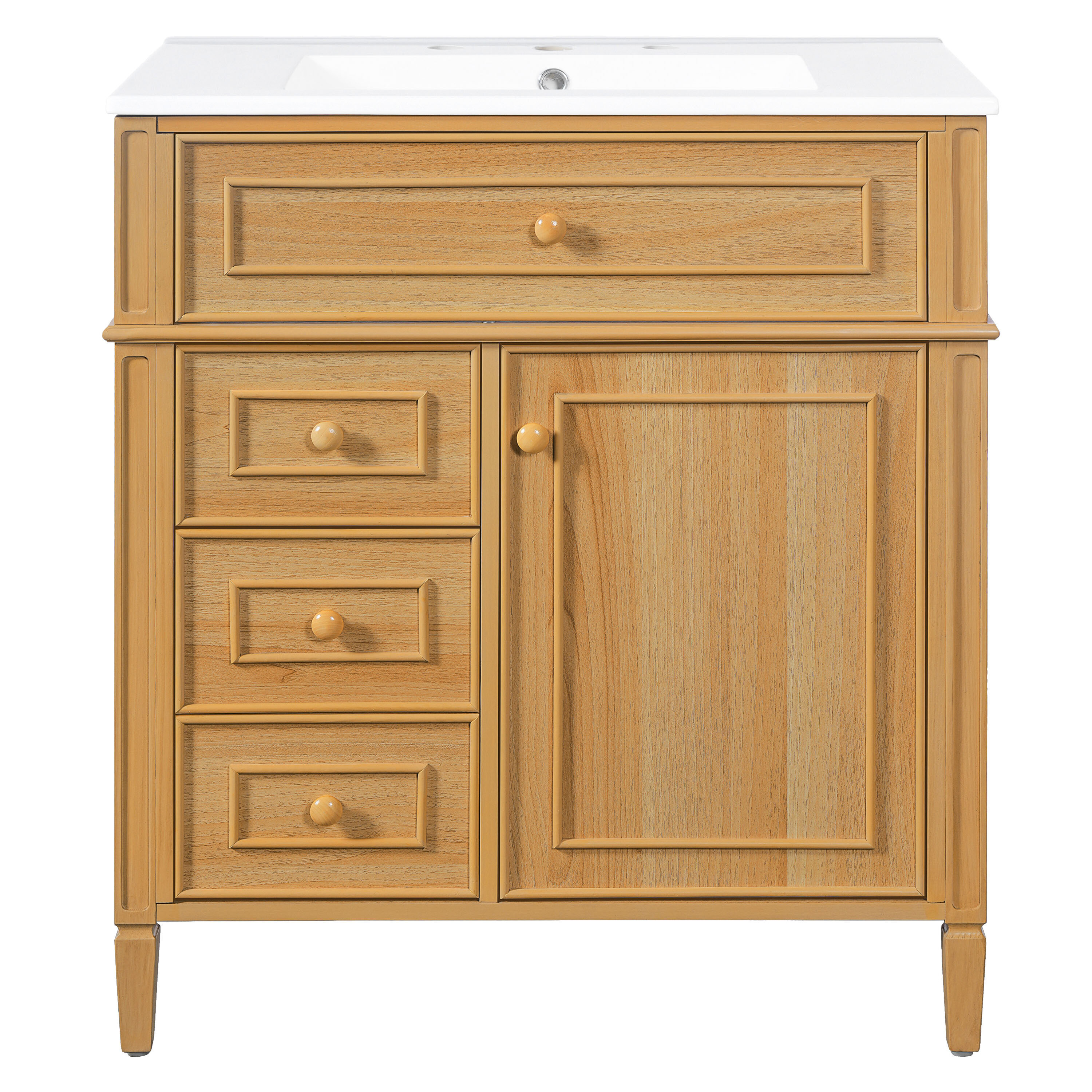 CASAINC - 30-in Wood Undermount Single Sink Bathroom Vanity with White Ceramic Top