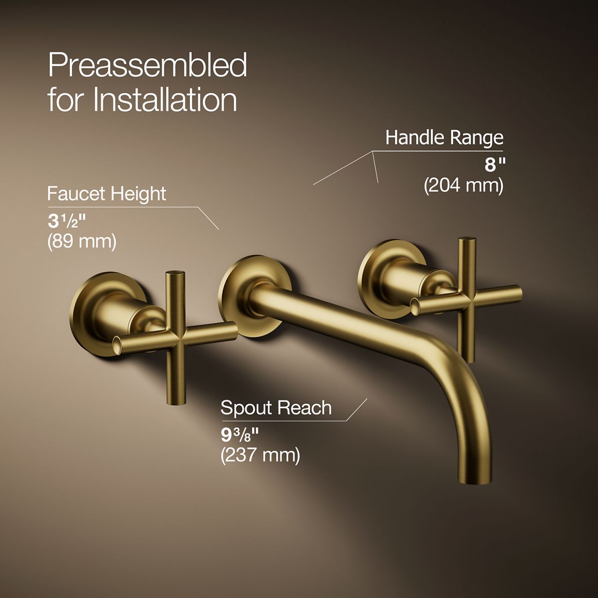 Purist Brushed Brass Wall-Mounted Bathroom Faucet