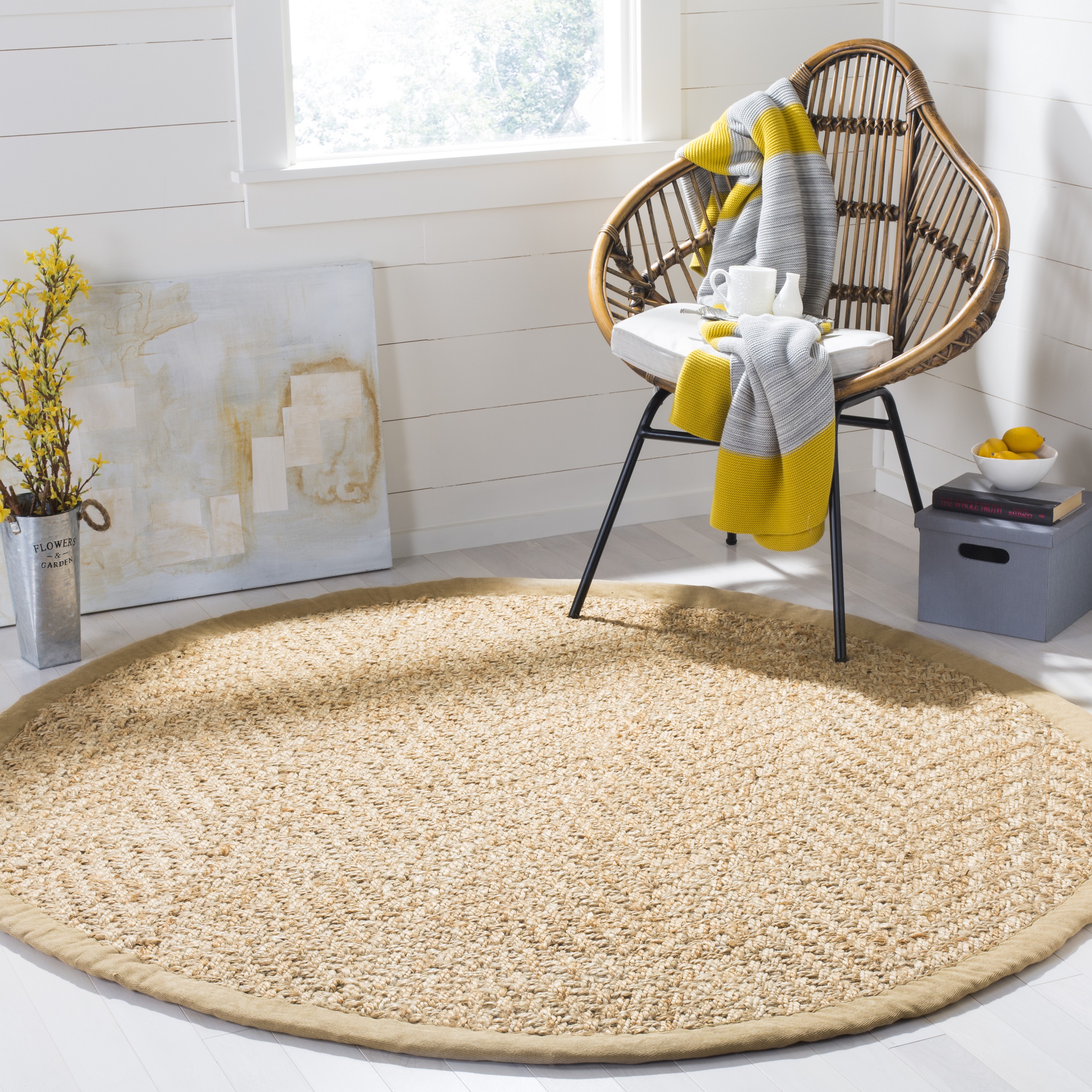  Farmhouse Soft Shag Round Area Rug Yellow Sunflowers