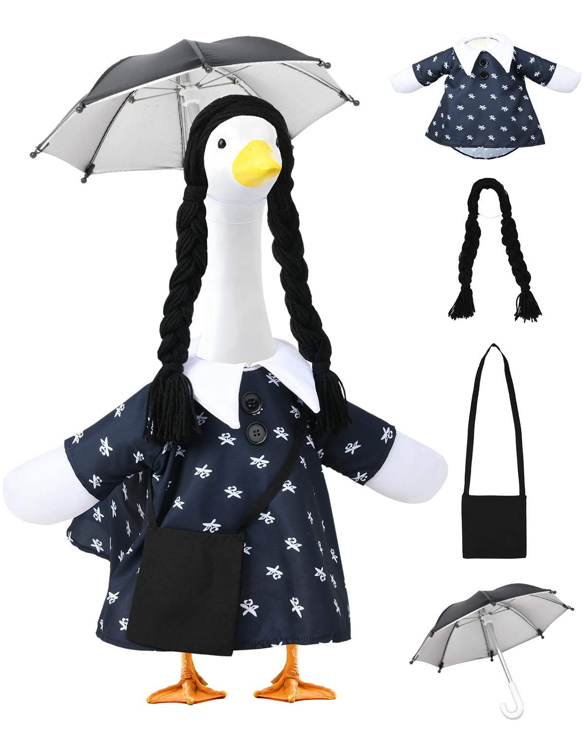 Oyezvary  Halloween Goose Outfit Black Dress Wig and Accessories for 23 inch Porch Goose Lawn Decoration durable home and garden accessory