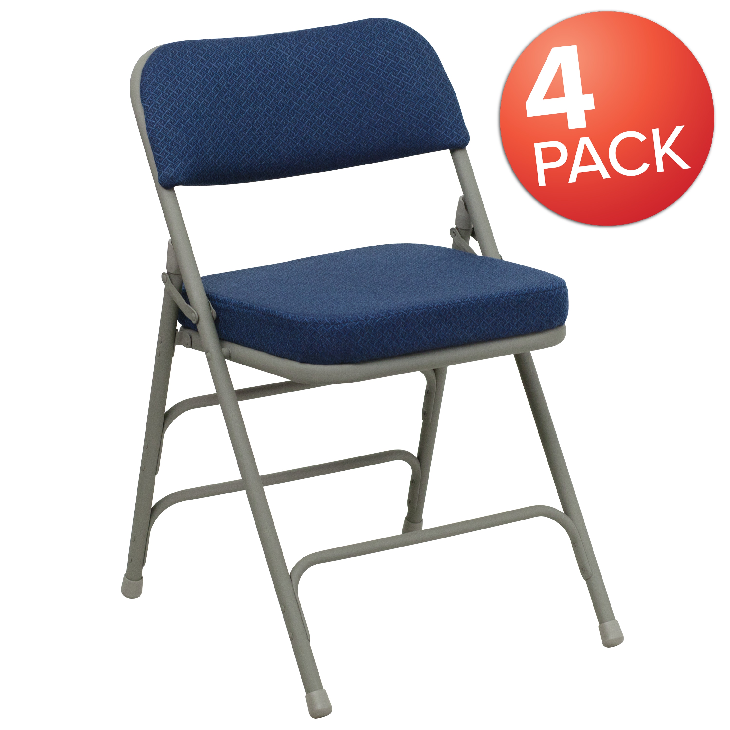 Flash Furniture 812581015027 4 Pack HERCULES Series Premium Curved Triple Braced and Double Hinged Navy Fabric Metal Folding Chair