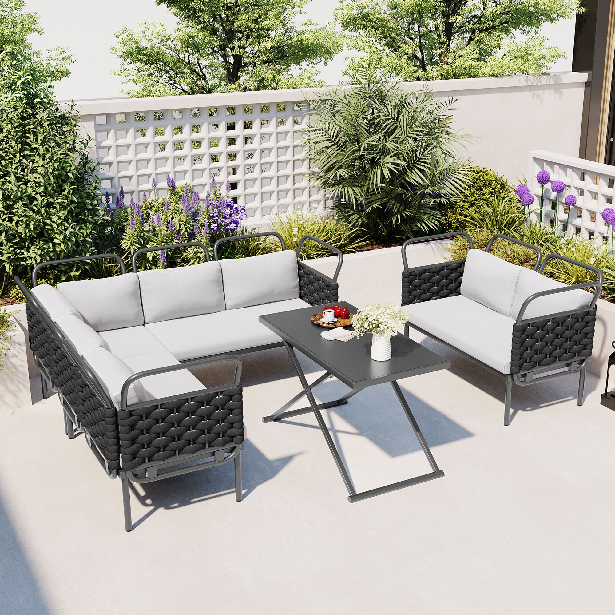 ModernLuxe L-SP100021AAB 5 -Piece Woven Patio Conversation Set with Gray Cushions