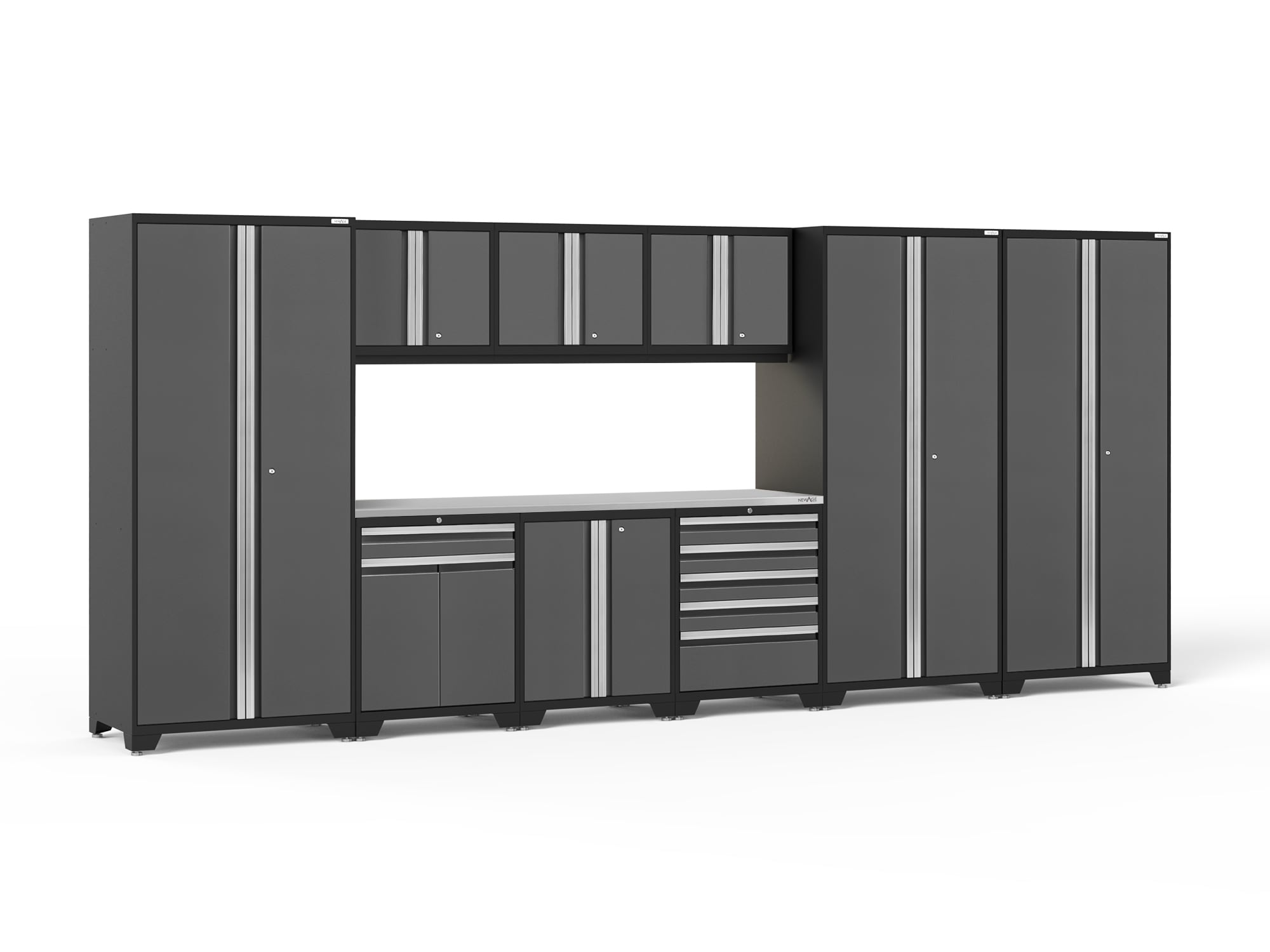 NewAge Products 51987 192-in W x 85.25-in H x 24-in D 9 -Cabinets Steel Charcoal Gray Garage Storage System
