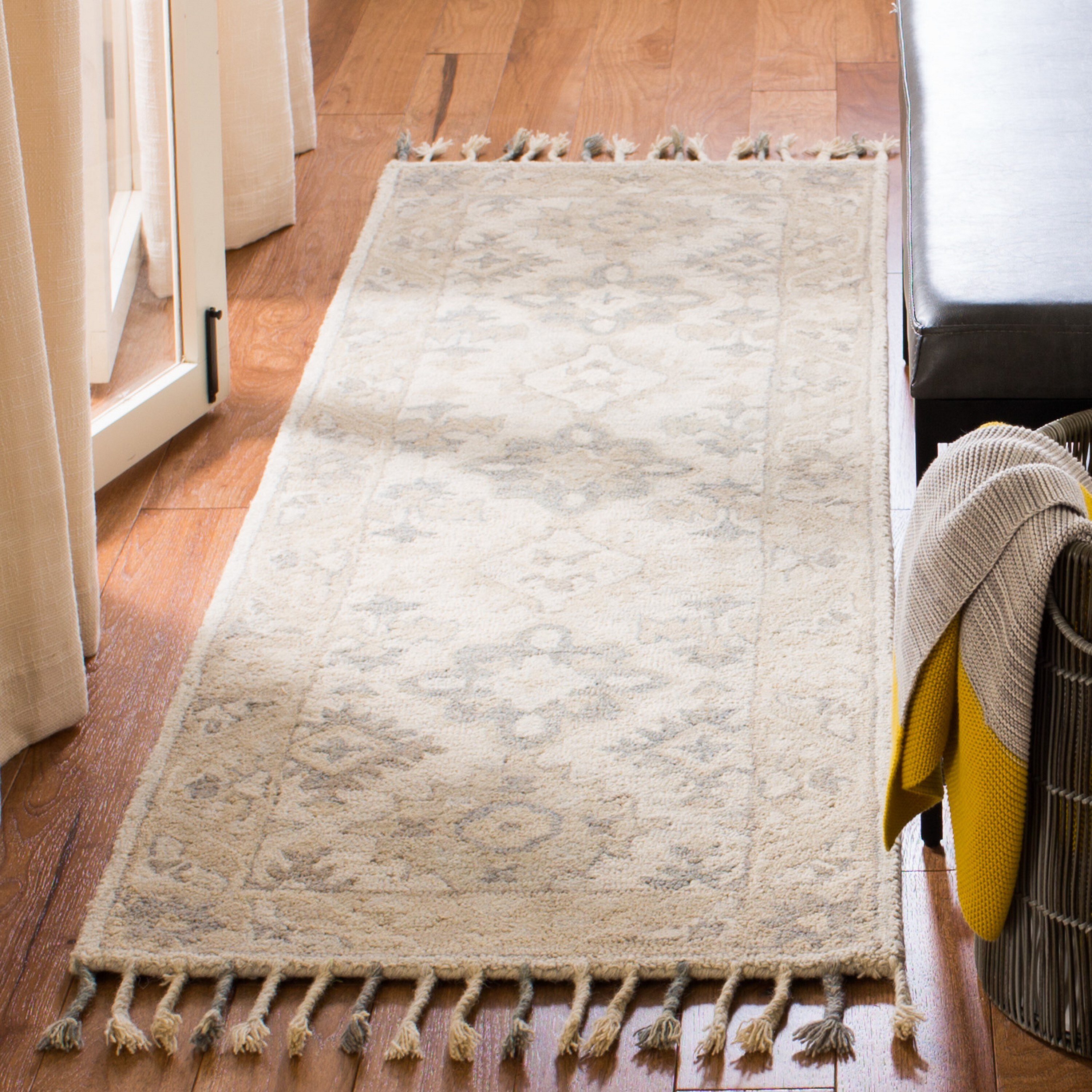 Gray Geometric Handmade Wool Runner Rug