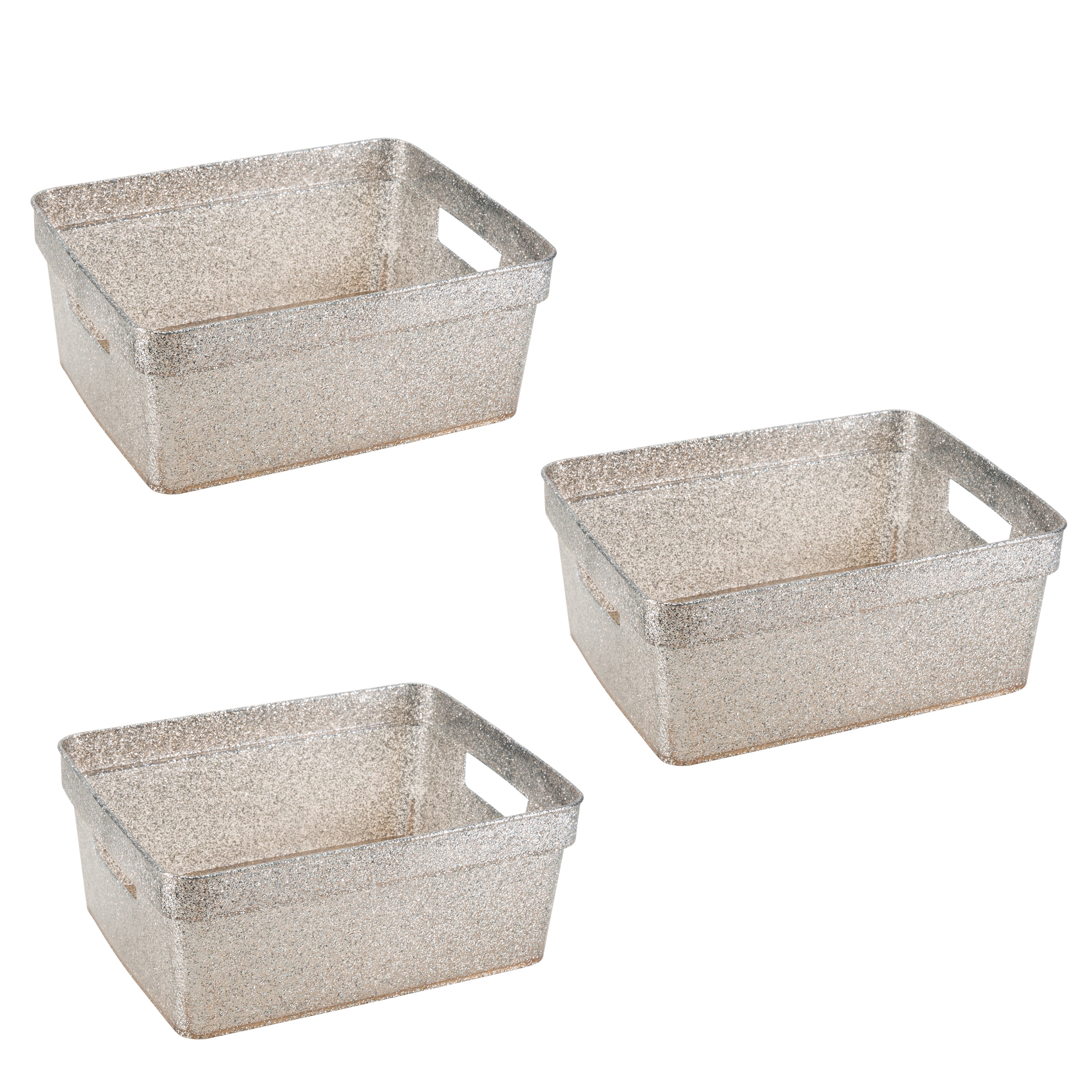 Simplify 26145-SILVER-3PK (7.8-in W x 4.1-in H x 10-in D) Sliver Plastic Stackable Bin