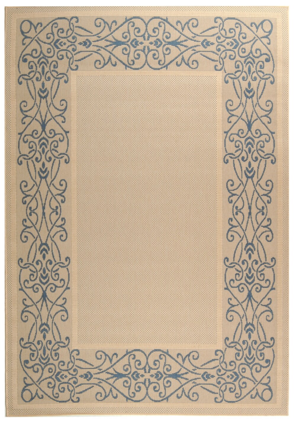 Safavieh CY1588-3101-8 Courtyard Symmetry 8 x 11 (ft) Loomed Polypropylene Natural/Blue Rectangular Indoor/Outdoor Border Coastal Area rug