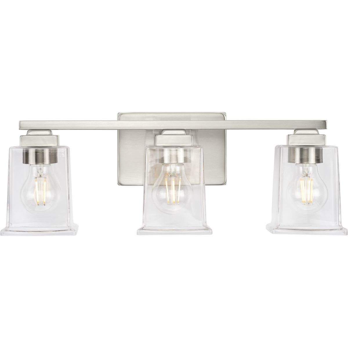 Brushed Nickel 3-Light Vanity with Clear Glass Shades