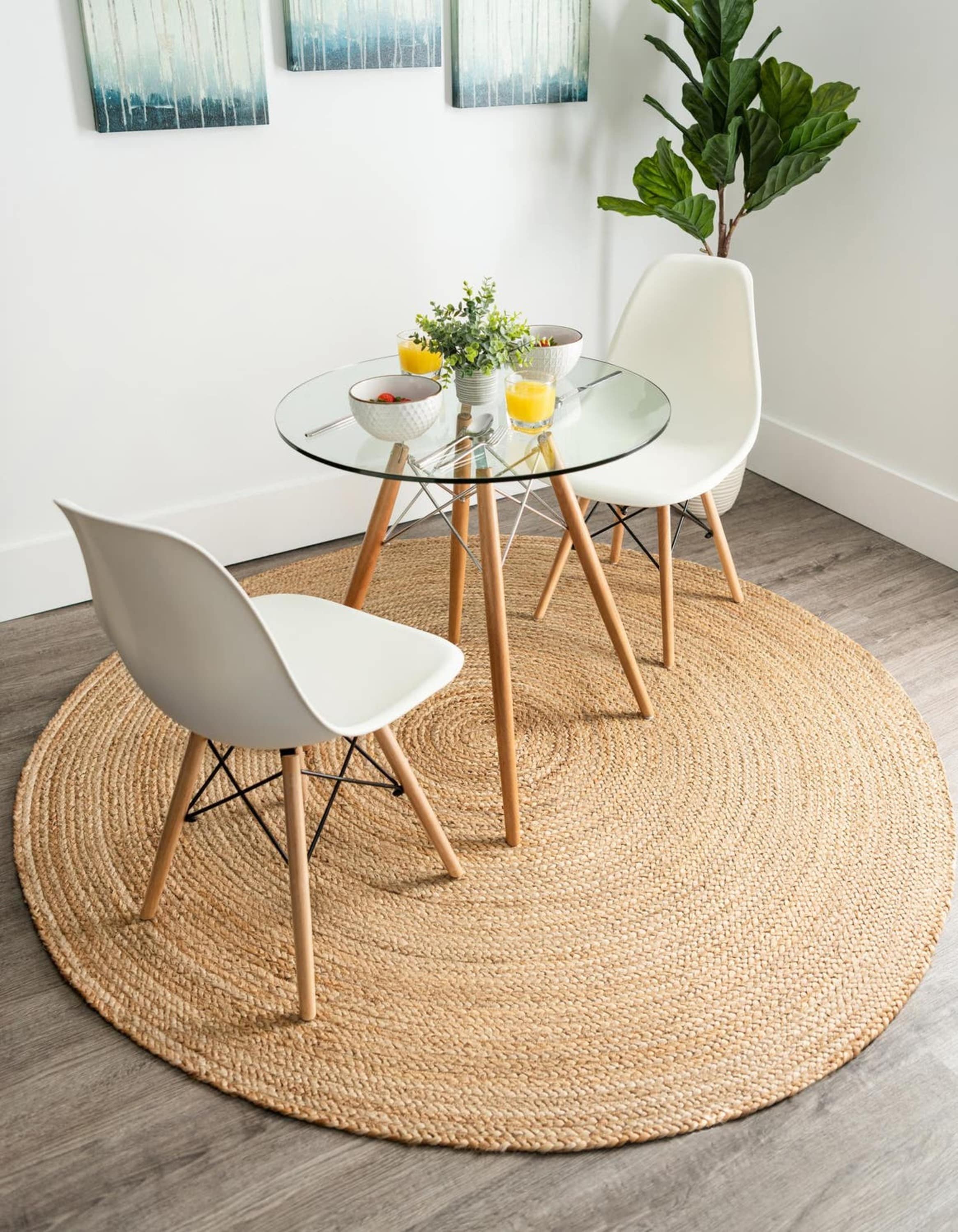 Handmade Round Natural Jute and Cotton Rug