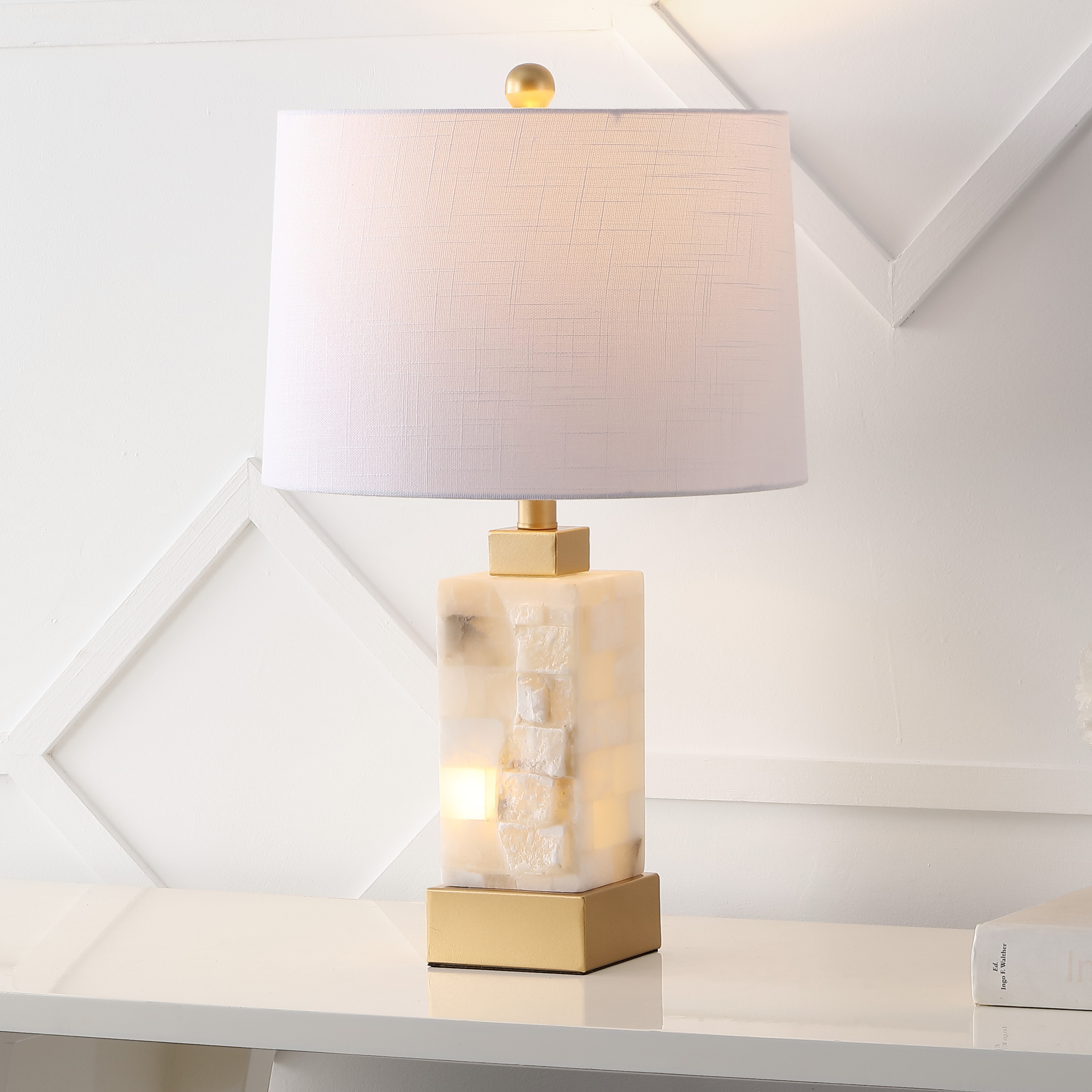 Eloise 23" White Alabaster and Gold Leaf LED Table Lamp