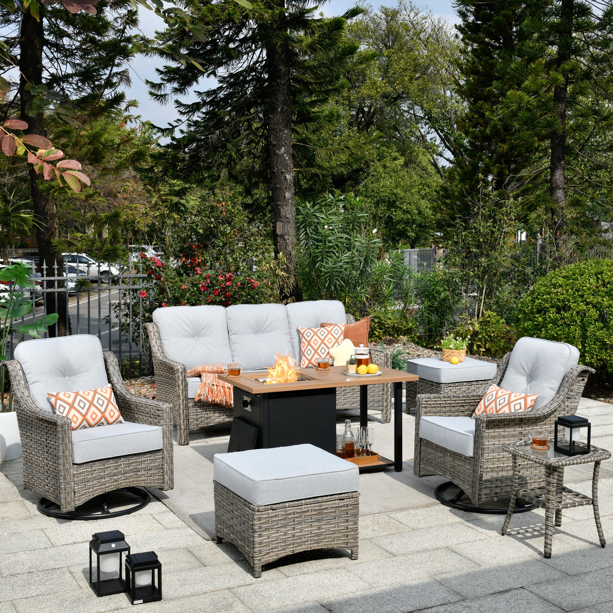 Ovios RFP11PD4-6Y 7 -Piece Wicker Patio Sofa Conversation Set with Light Gray Cushions