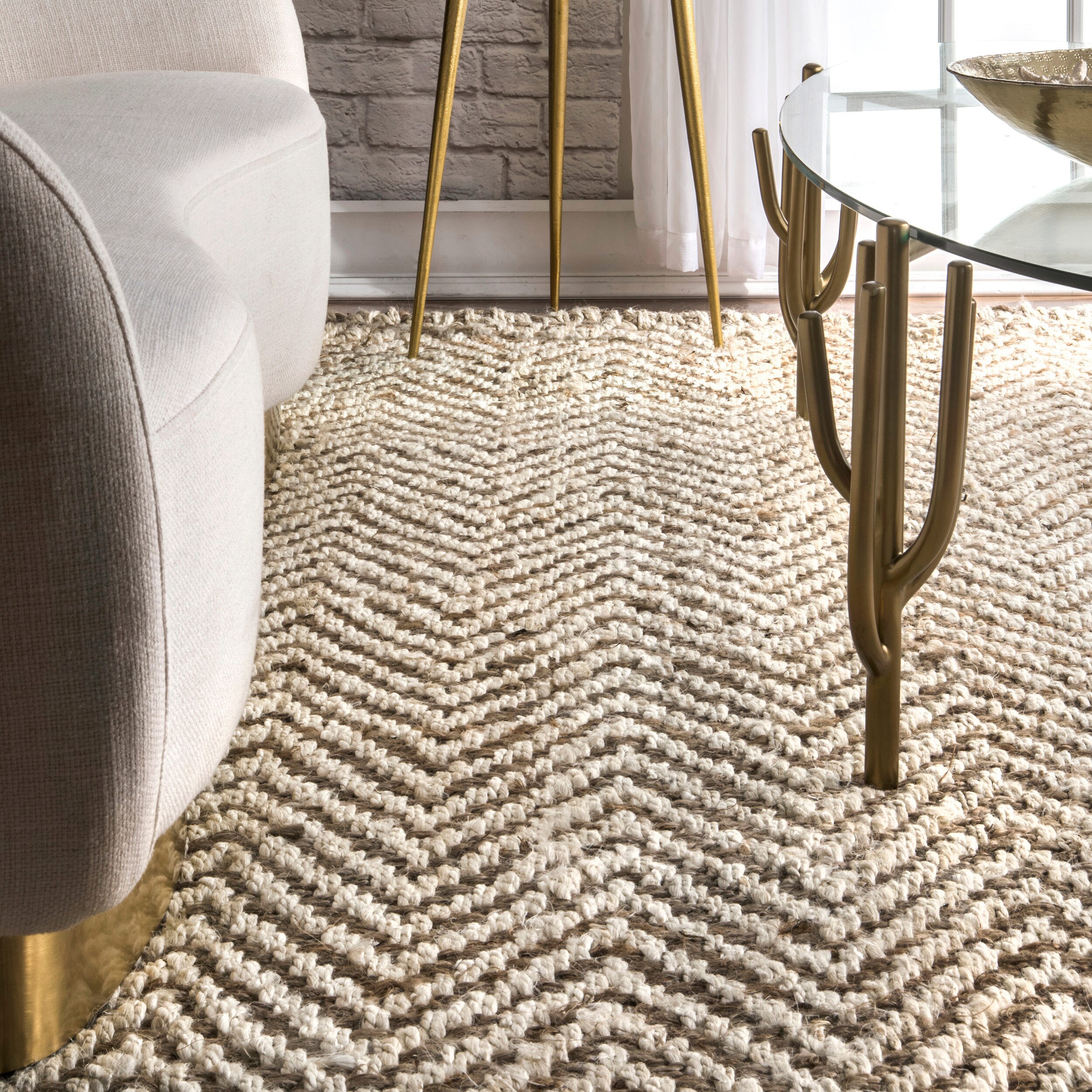 White Chevron Jute Scatter Rug