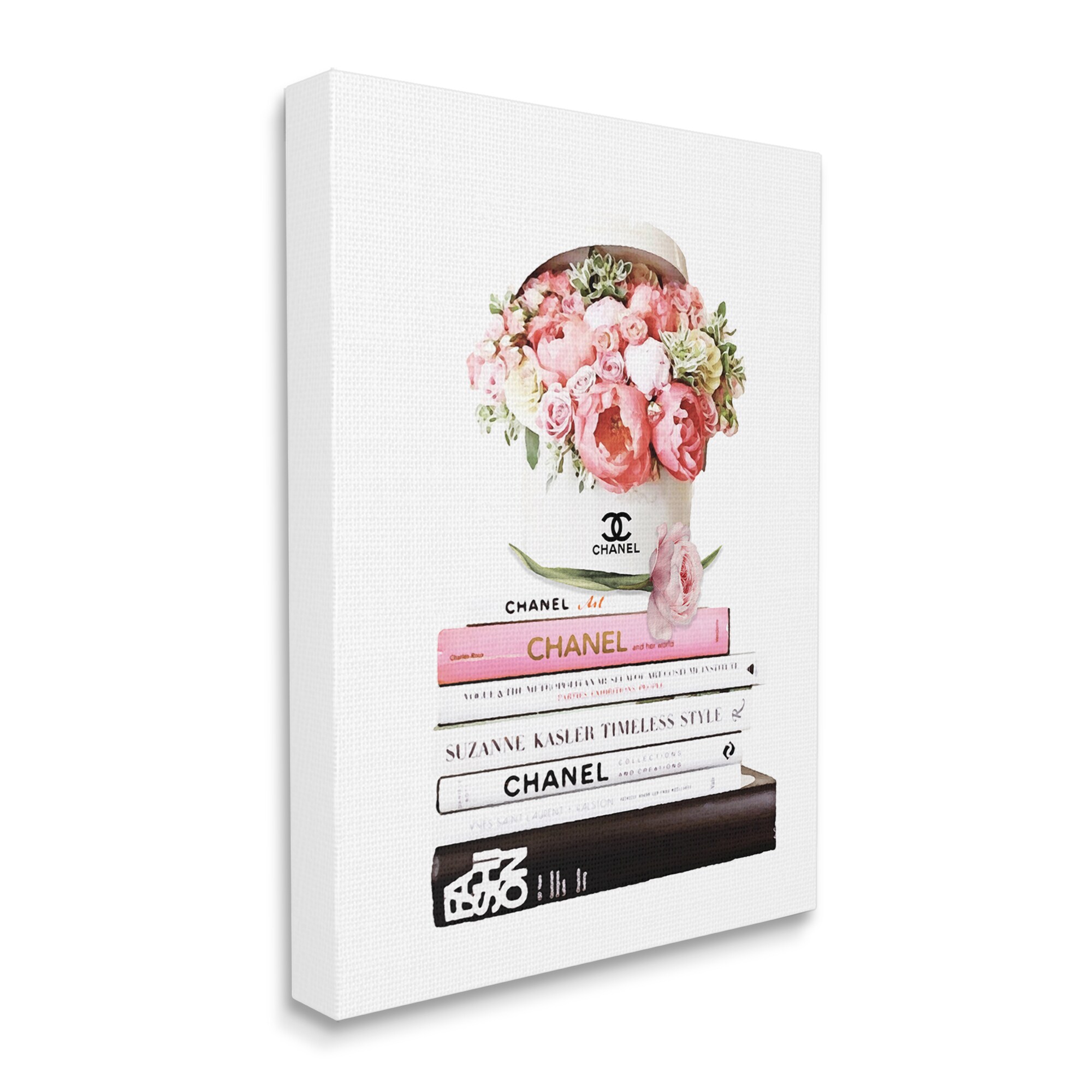 Stupell Industries Pink Florals in Hat Box Glam Fashion Books by Ros Ruseva Unframed Nature Canvas Wall Art Print 30 in. x 40 in.
